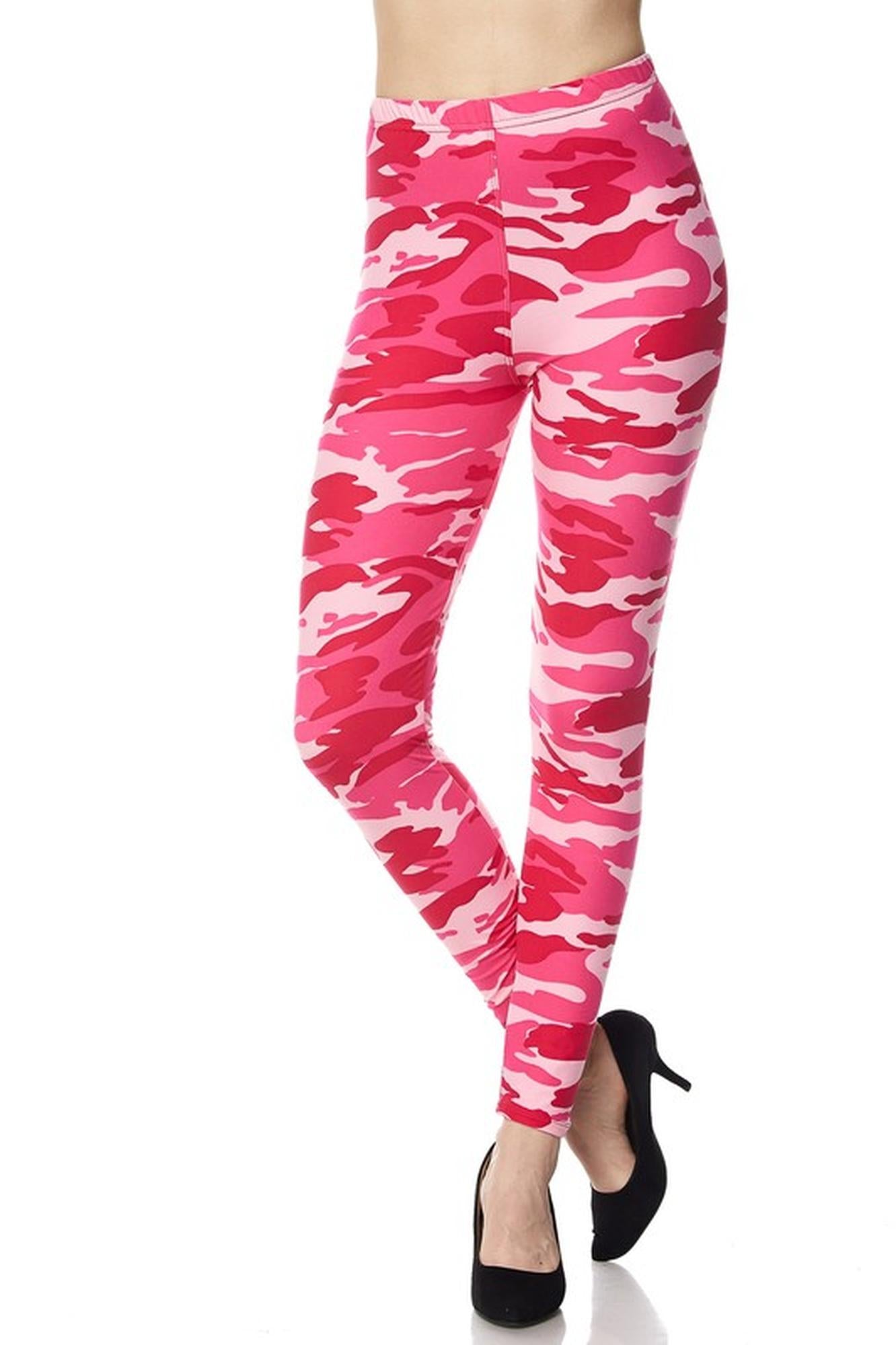 Buttery Soft Plus Size Pink Camouflage Leggings (One Size Plus,Pink)