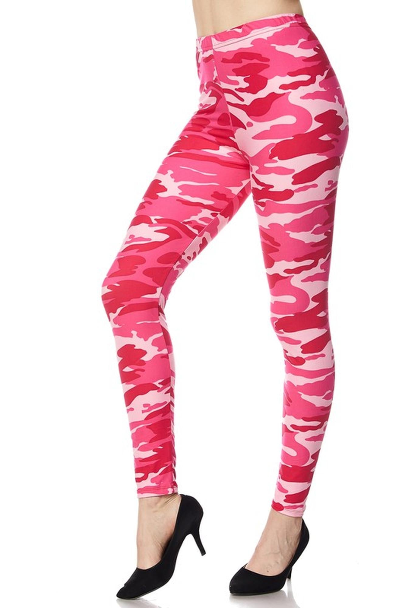 Buttery Soft Plus Size Pink Camouflage Leggings (One Size Plus,Pink)