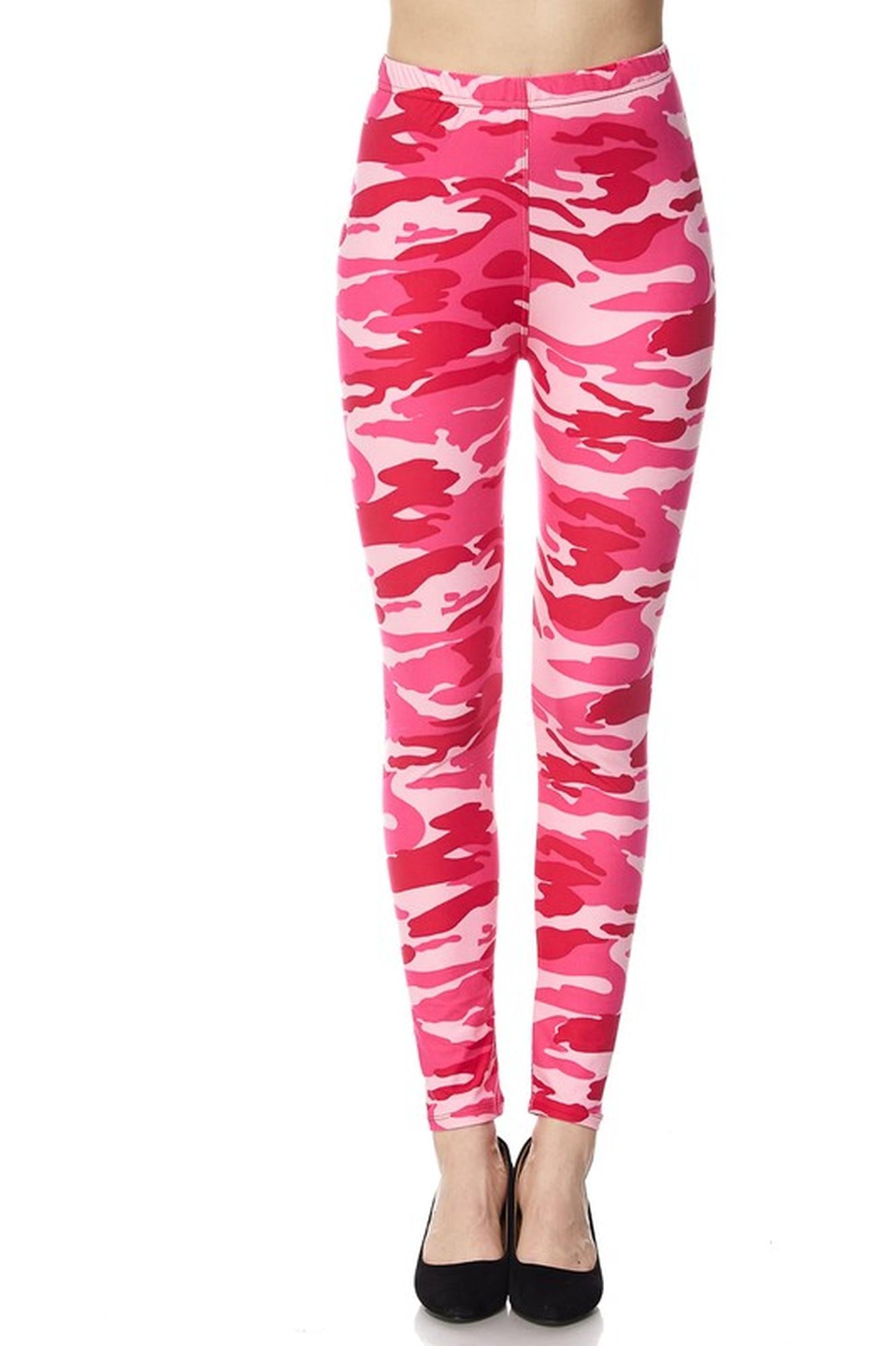 Buttery Soft Plus Size Pink Camouflage Leggings (One Size Plus,Pink)