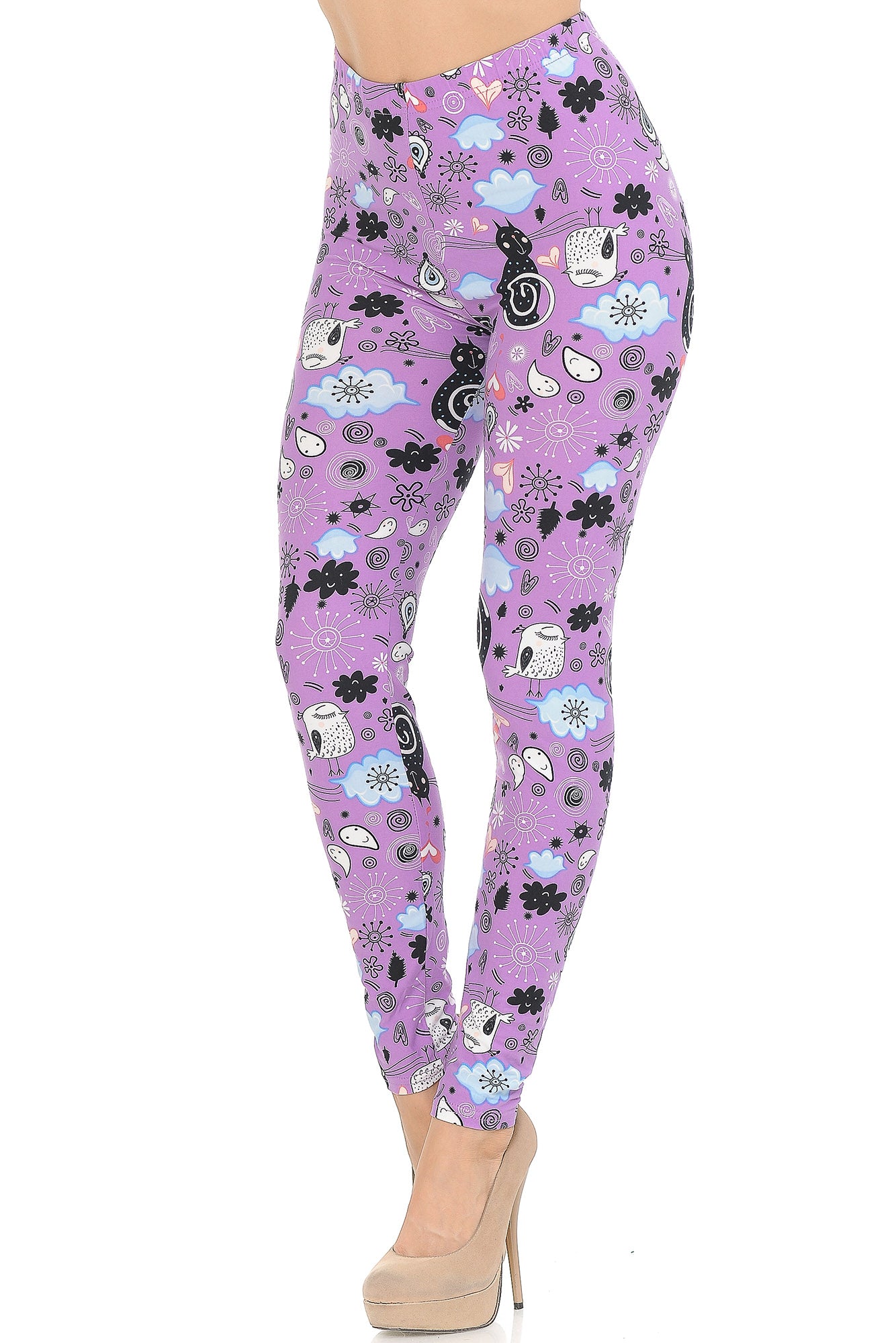 Buttery Soft Lavender Kitty Cats Leggings (One Size Regular,Purple)