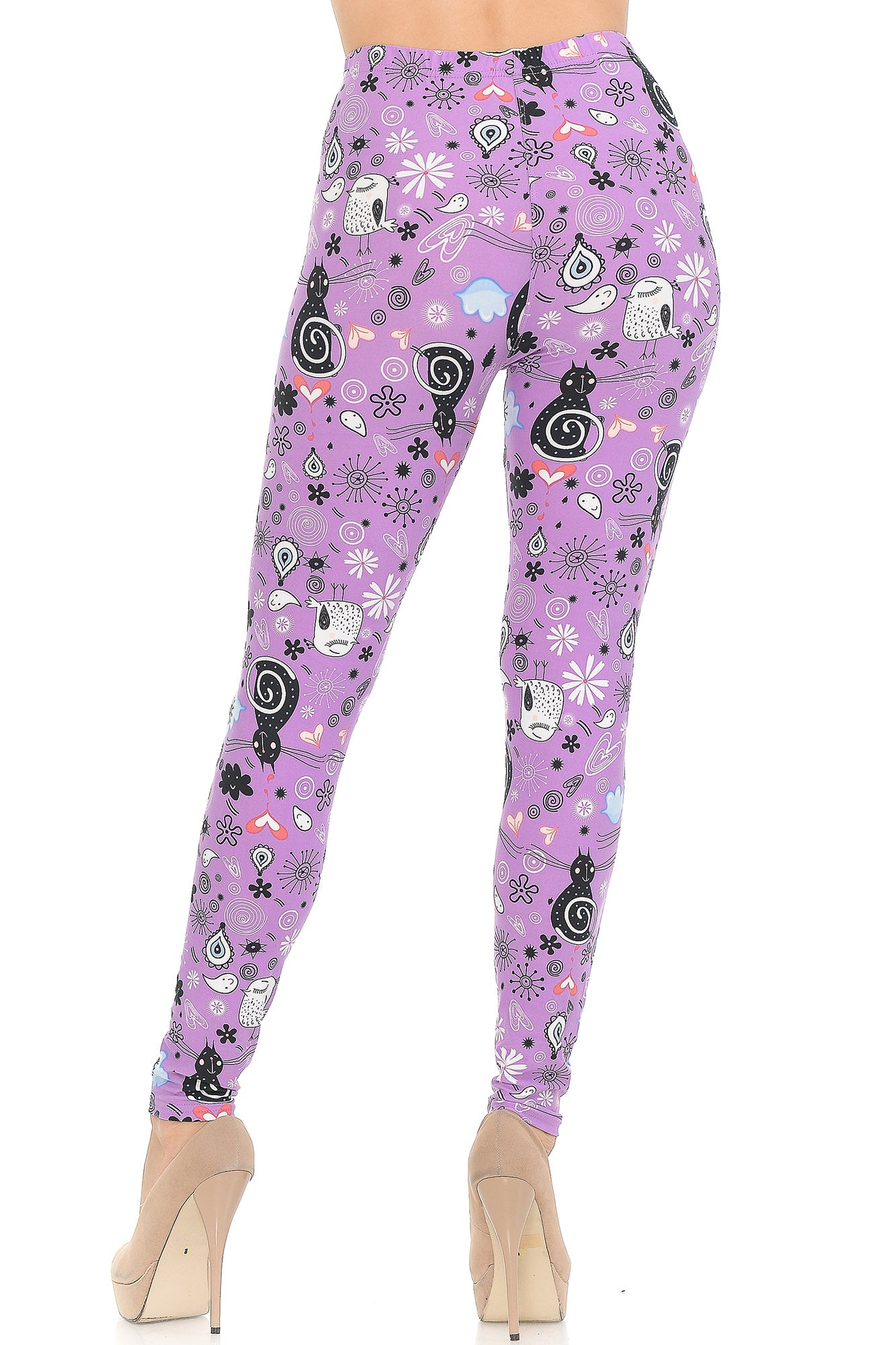 Buttery Soft Lavender Kitty Cats Leggings (One Size Regular,Purple)
