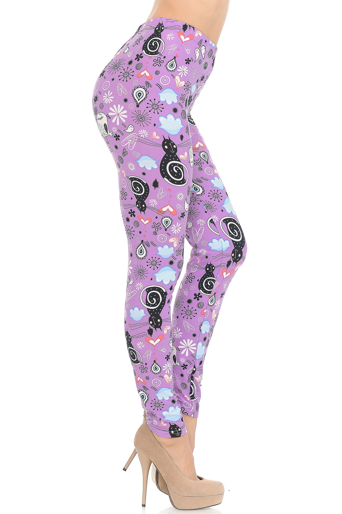 Buttery Soft Lavender Kitty Cats Leggings (One Size Regular,Purple)