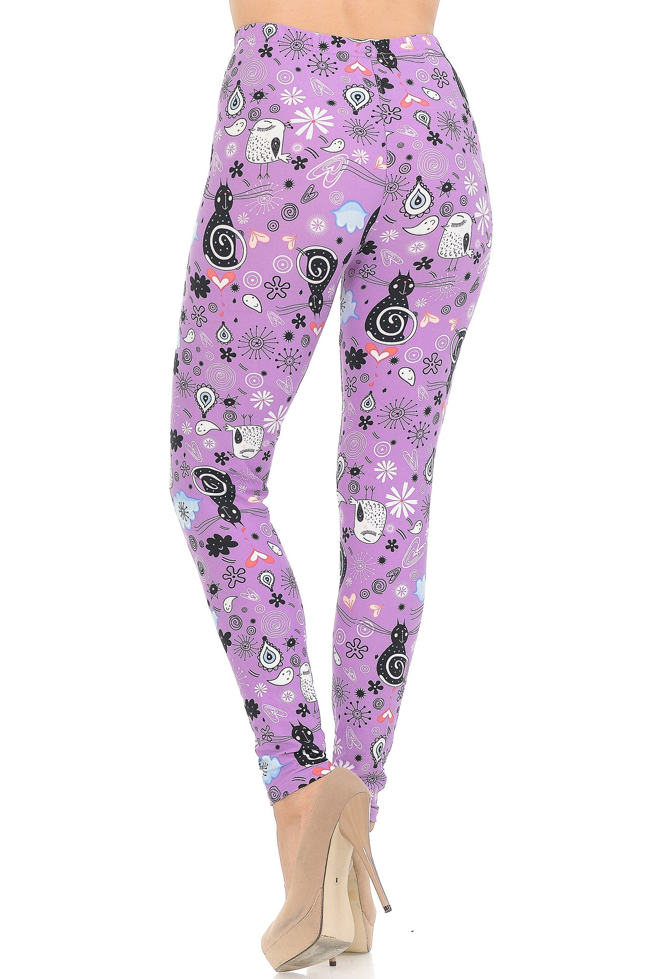 Buttery Soft Lavender Kitty Cats Leggings (One Size Regular,Purple)