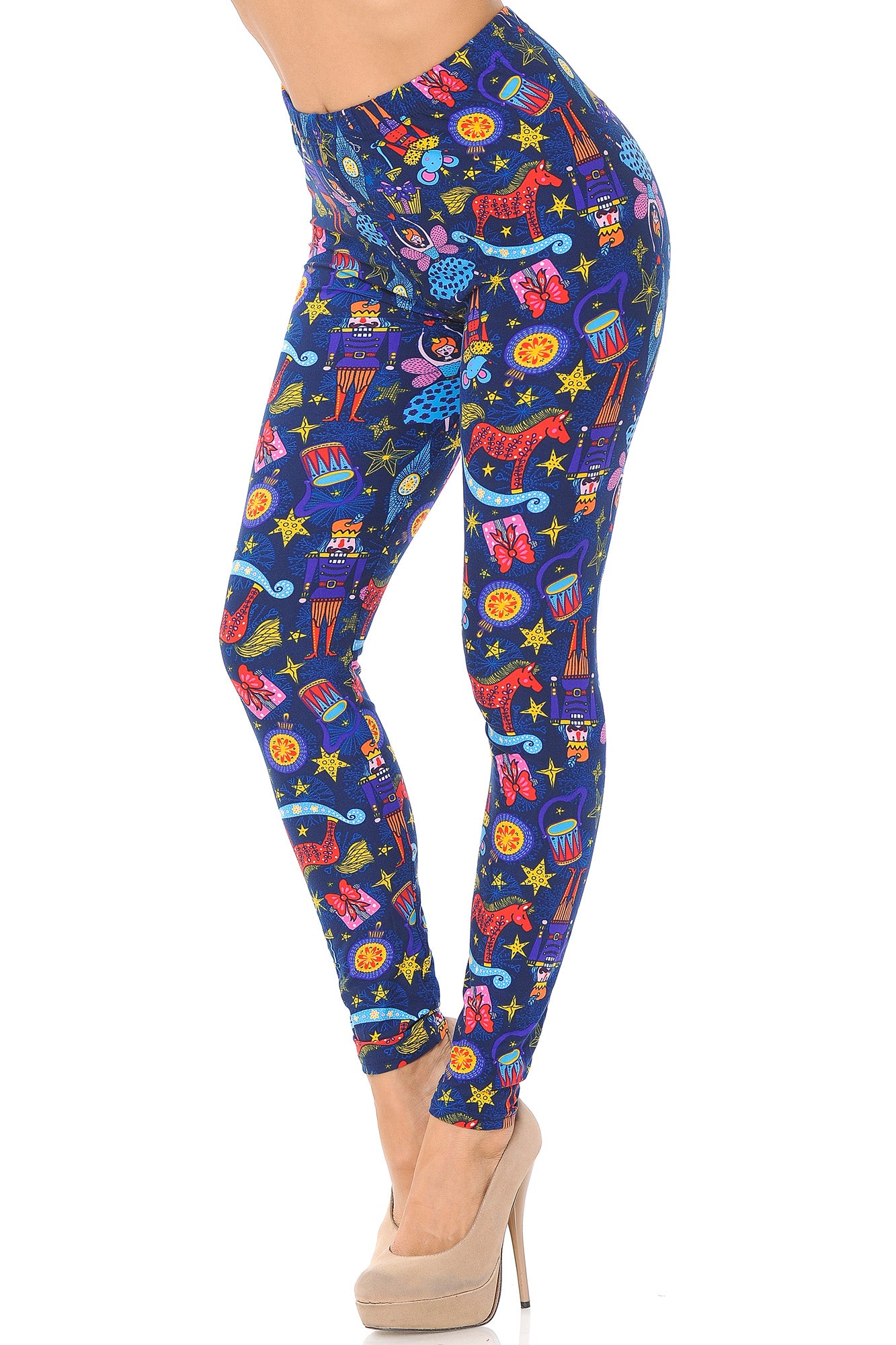 Buttery Soft Nutcracker Christmas Trinkets Leggings (One Size Regular,Blue)