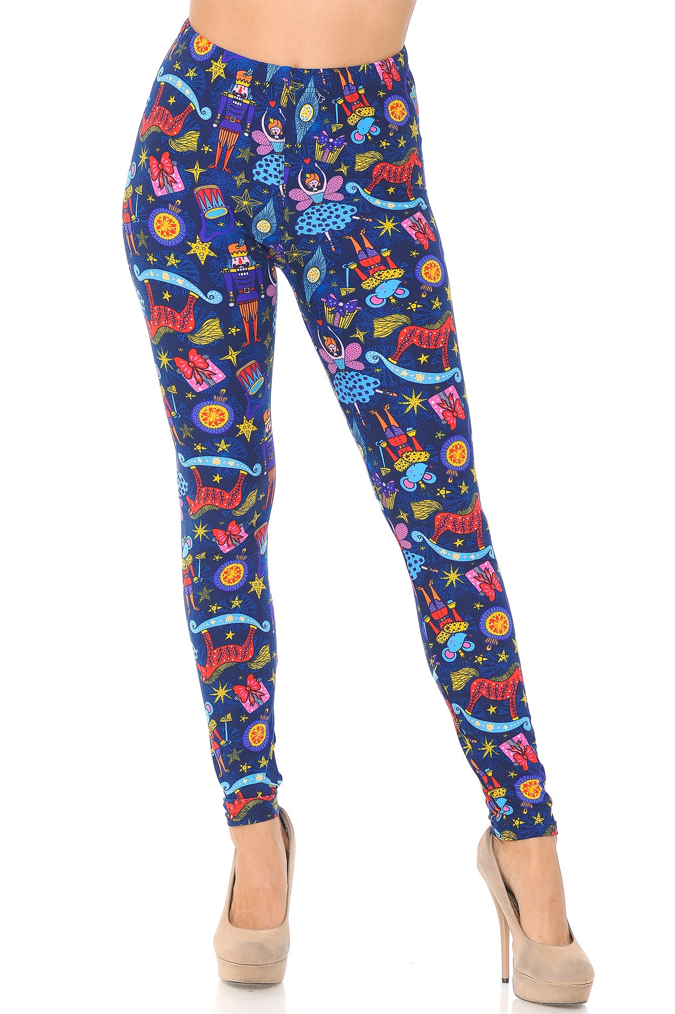Buttery Soft Nutcracker Christmas Trinkets Leggings (One Size Regular,Blue)
