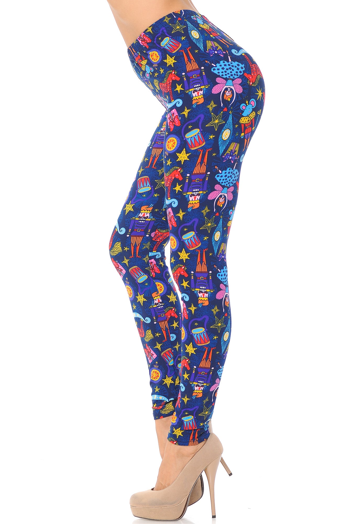 Buttery Soft Nutcracker Christmas Trinkets Leggings (One Size Regular,Blue)
