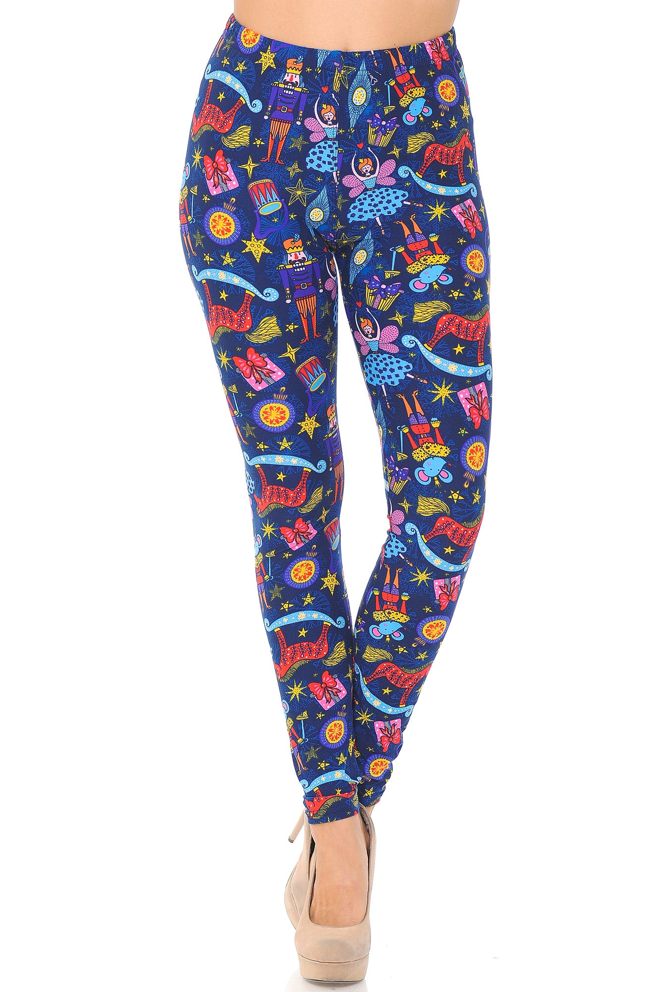 Buttery Soft Nutcracker Christmas Trinkets Leggings (One Size Regular,Blue)