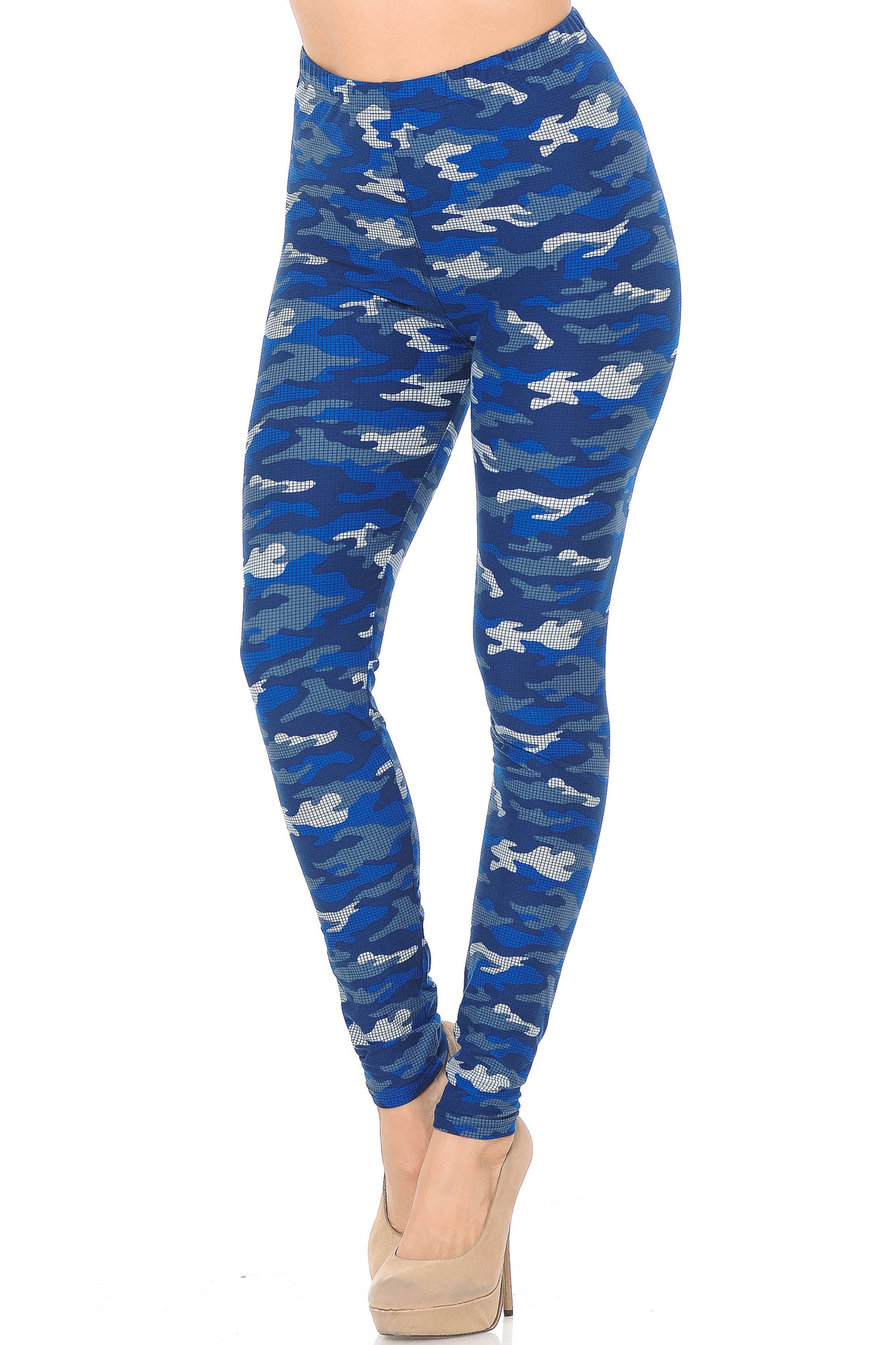 Buttery Soft Blue Grid Camouflage Leggings (One Size Regular,Blue)