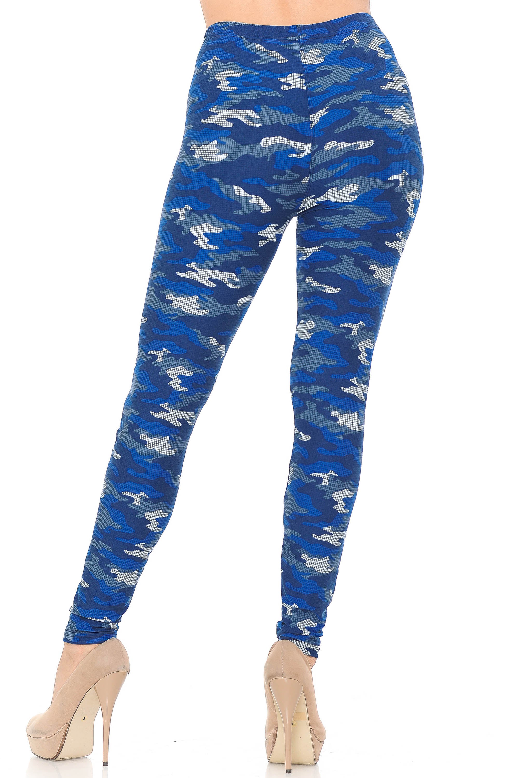 Buttery Soft Blue Grid Camouflage Leggings (One Size Regular,Blue)