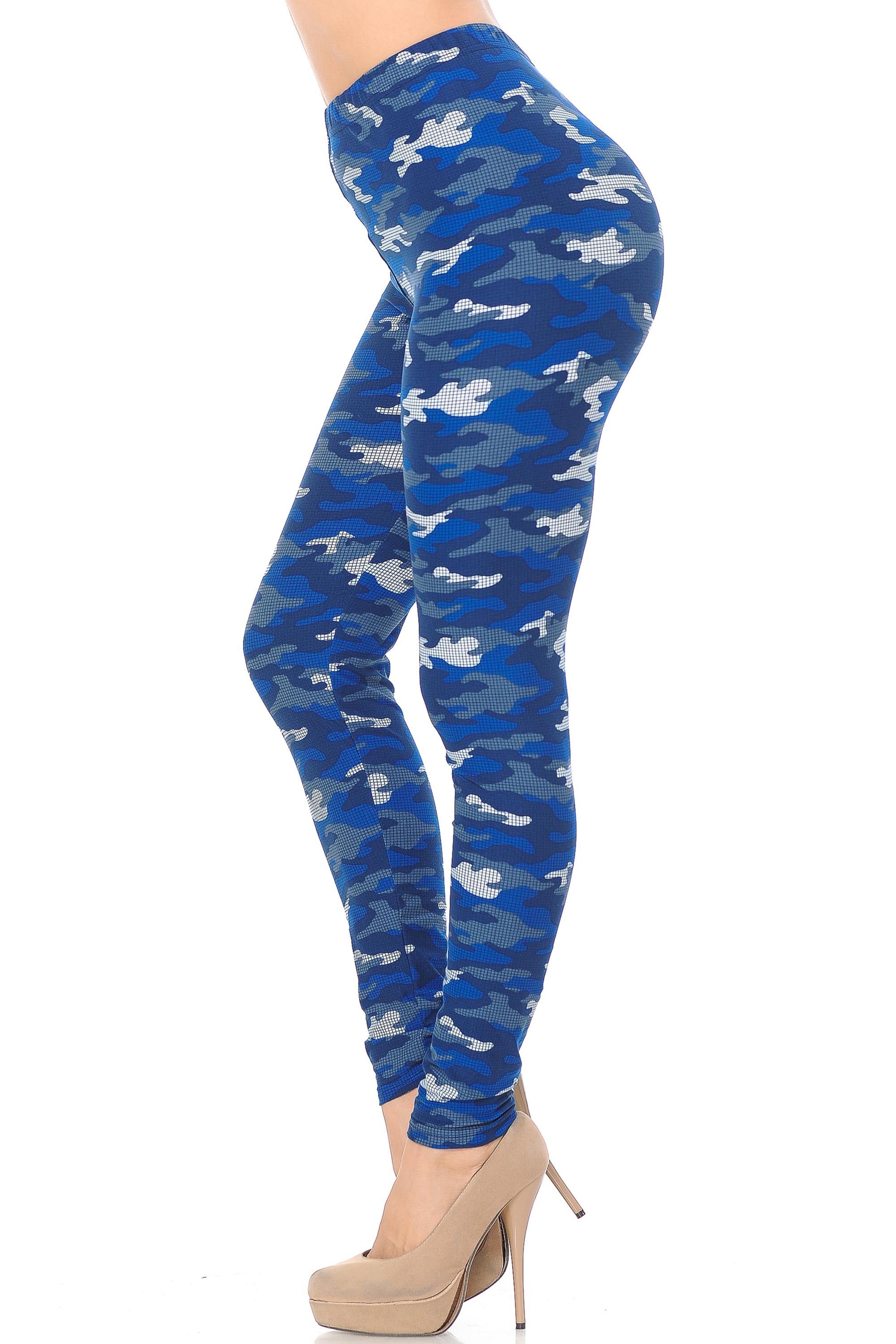 Buttery Soft Blue Grid Camouflage Leggings (One Size Regular,Blue)