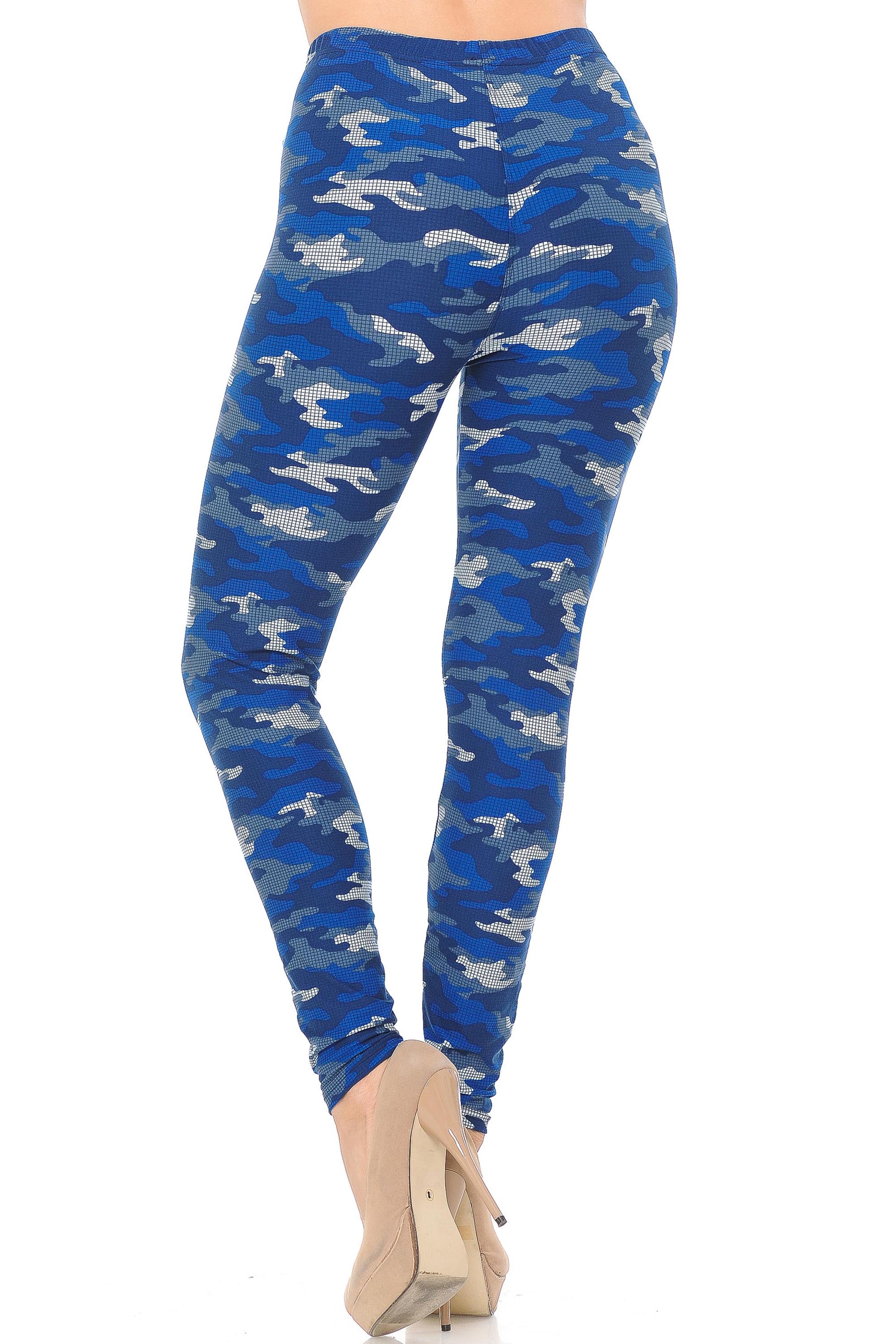 Buttery Soft Blue Grid Camouflage Leggings (One Size Regular,Blue)