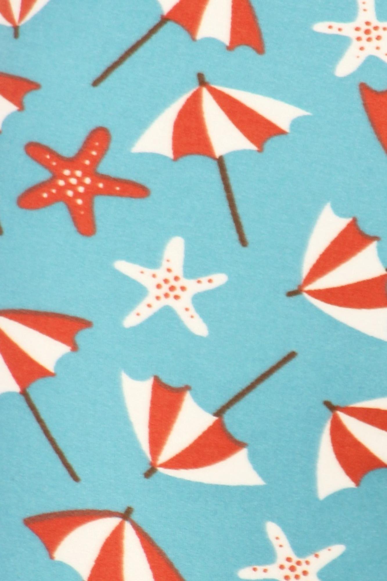 Buttery Soft Umbrellas and Starfish Plus Size Leggings (One Size Plus,Blue)
