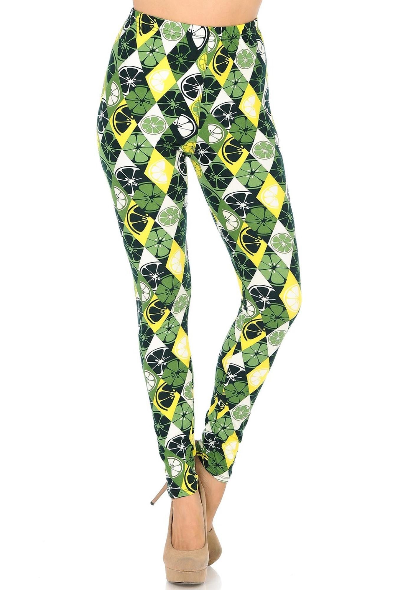 Buttery Soft Luck of the Irish Lime Leggings (One Size Regular,Green)