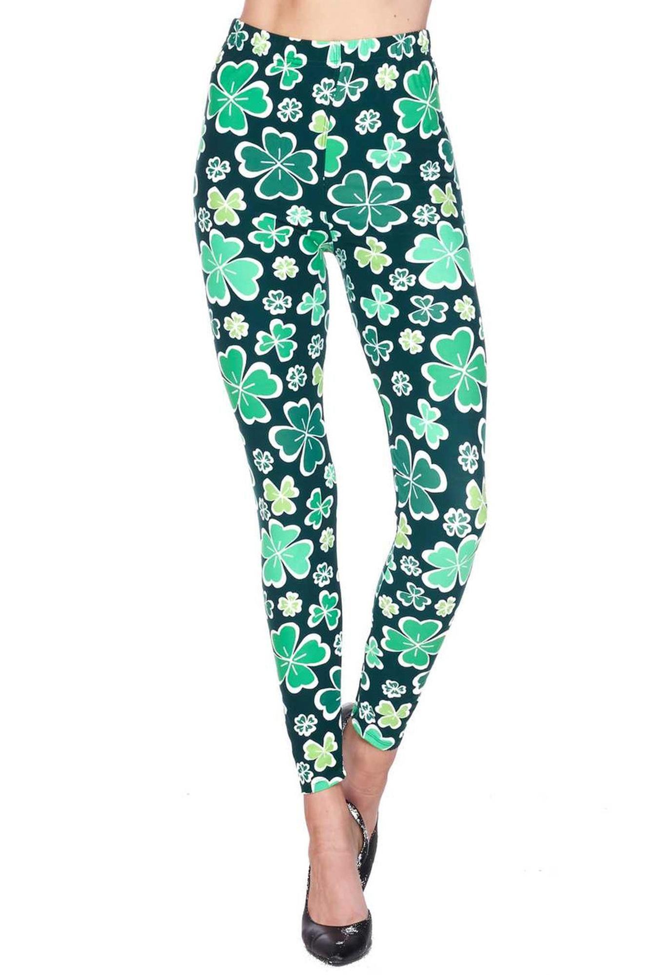 Buttery Smooth Green Irish Clover Leggings (One Size Regular,Green)