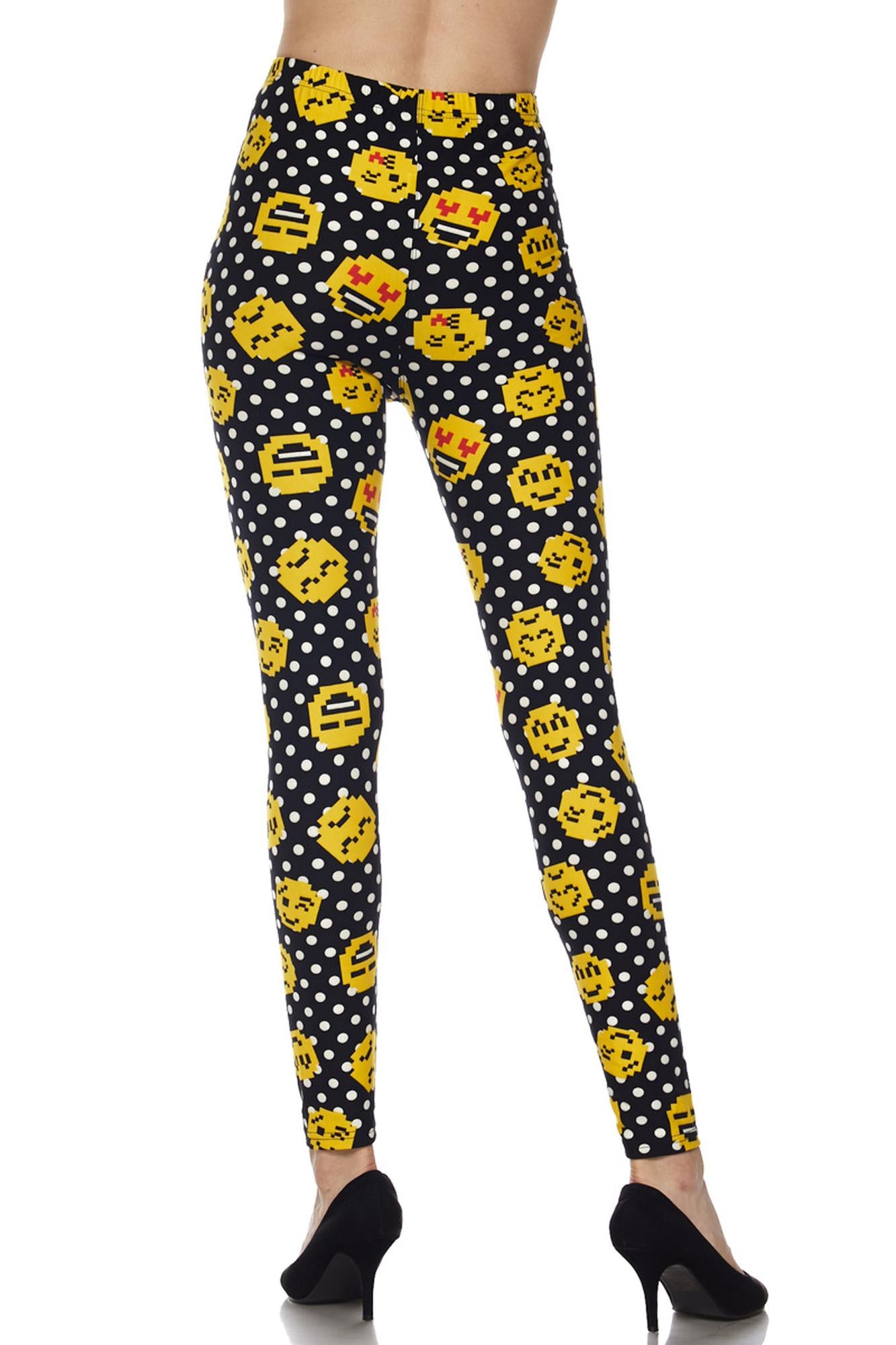 Buttery Soft Retro Pixel Arcade Emoji Leggings (One Size Regular,Yellow)