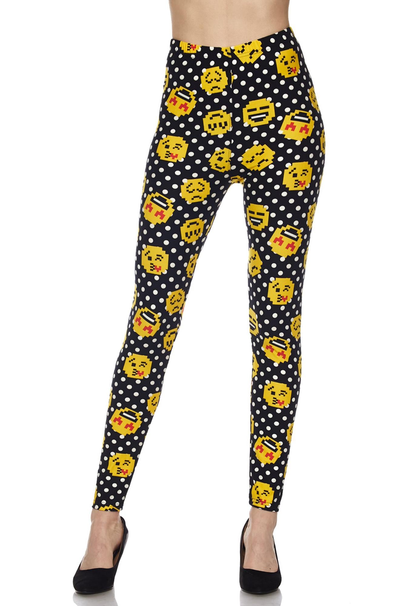 Buttery Soft Retro Pixel Arcade Emoji Leggings (One Size Regular,Yellow)