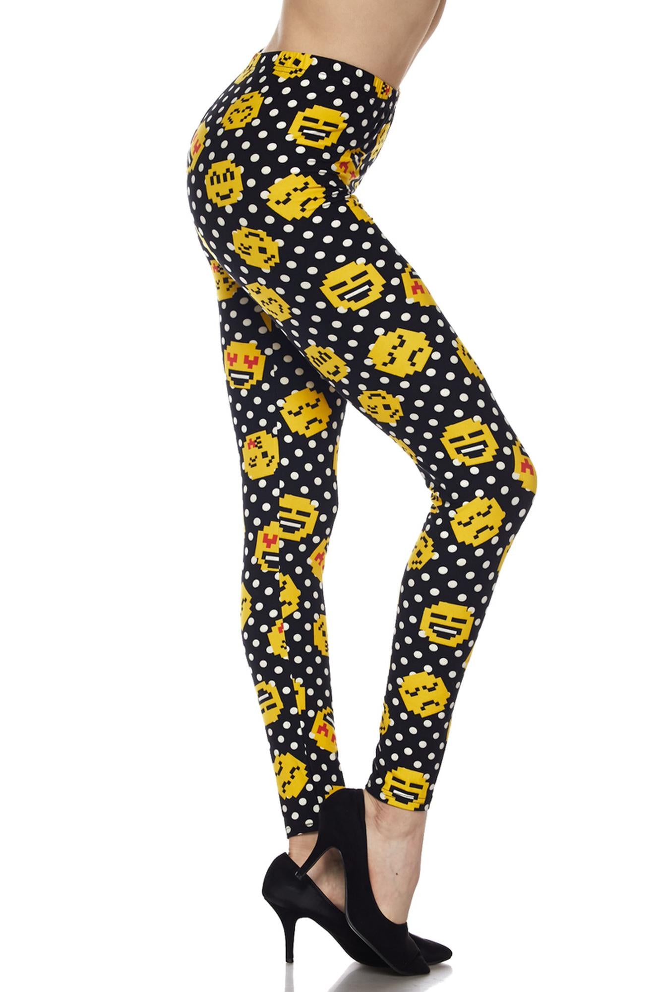 Buttery Soft Retro Pixel Arcade Emoji Leggings (One Size Regular,Yellow)