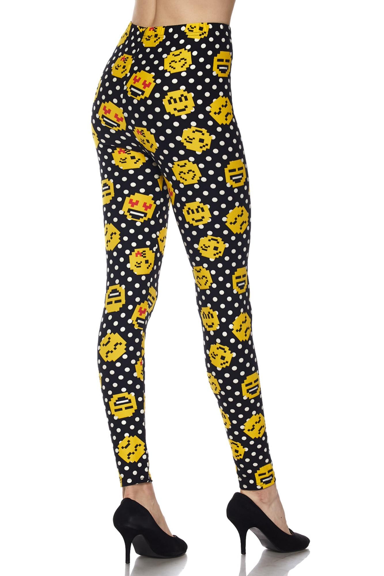 Buttery Soft Retro Pixel Arcade Emoji Leggings (One Size Regular,Yellow)