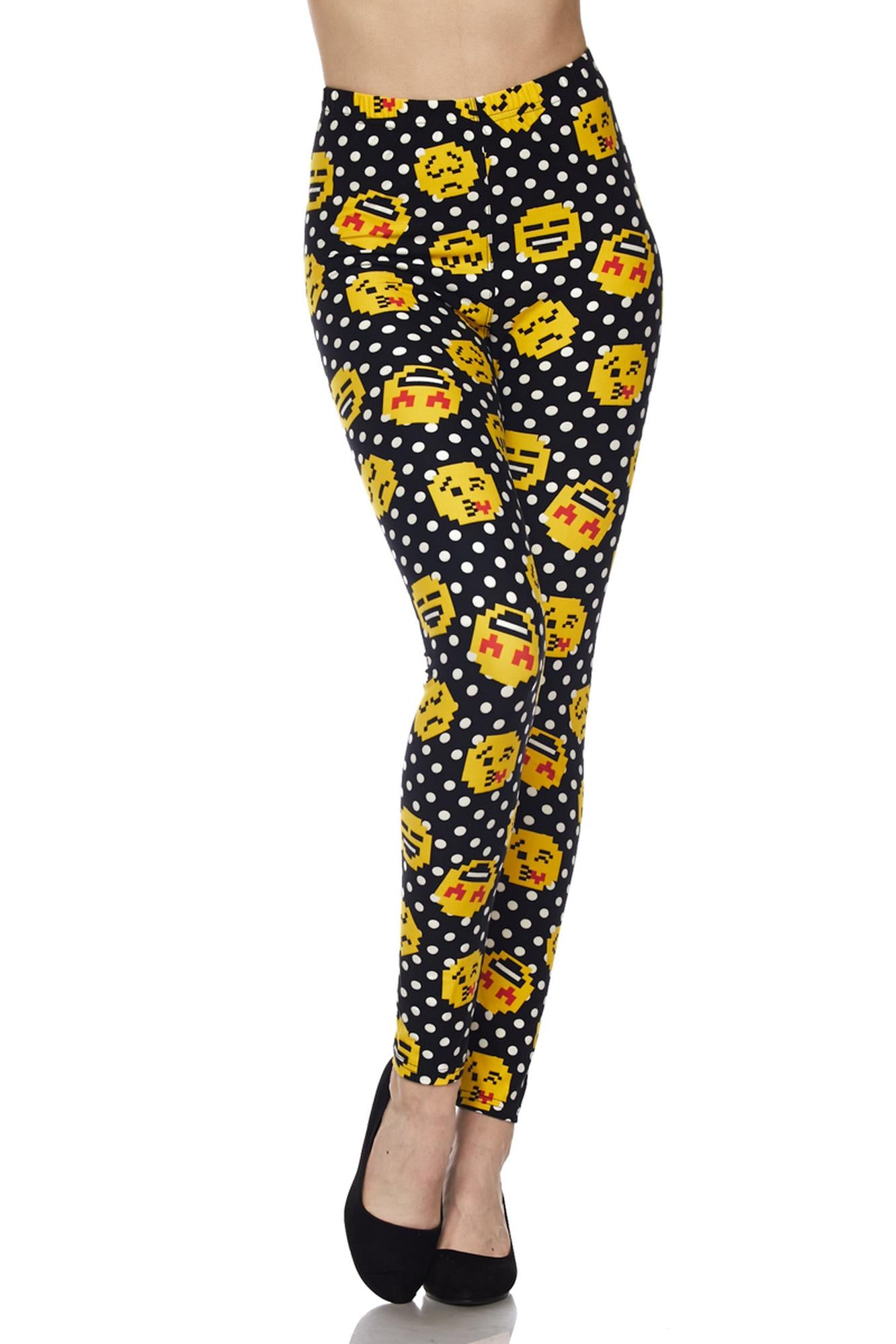 Buttery Soft Retro Pixel Arcade Emoji Leggings (One Size Regular,Yellow)