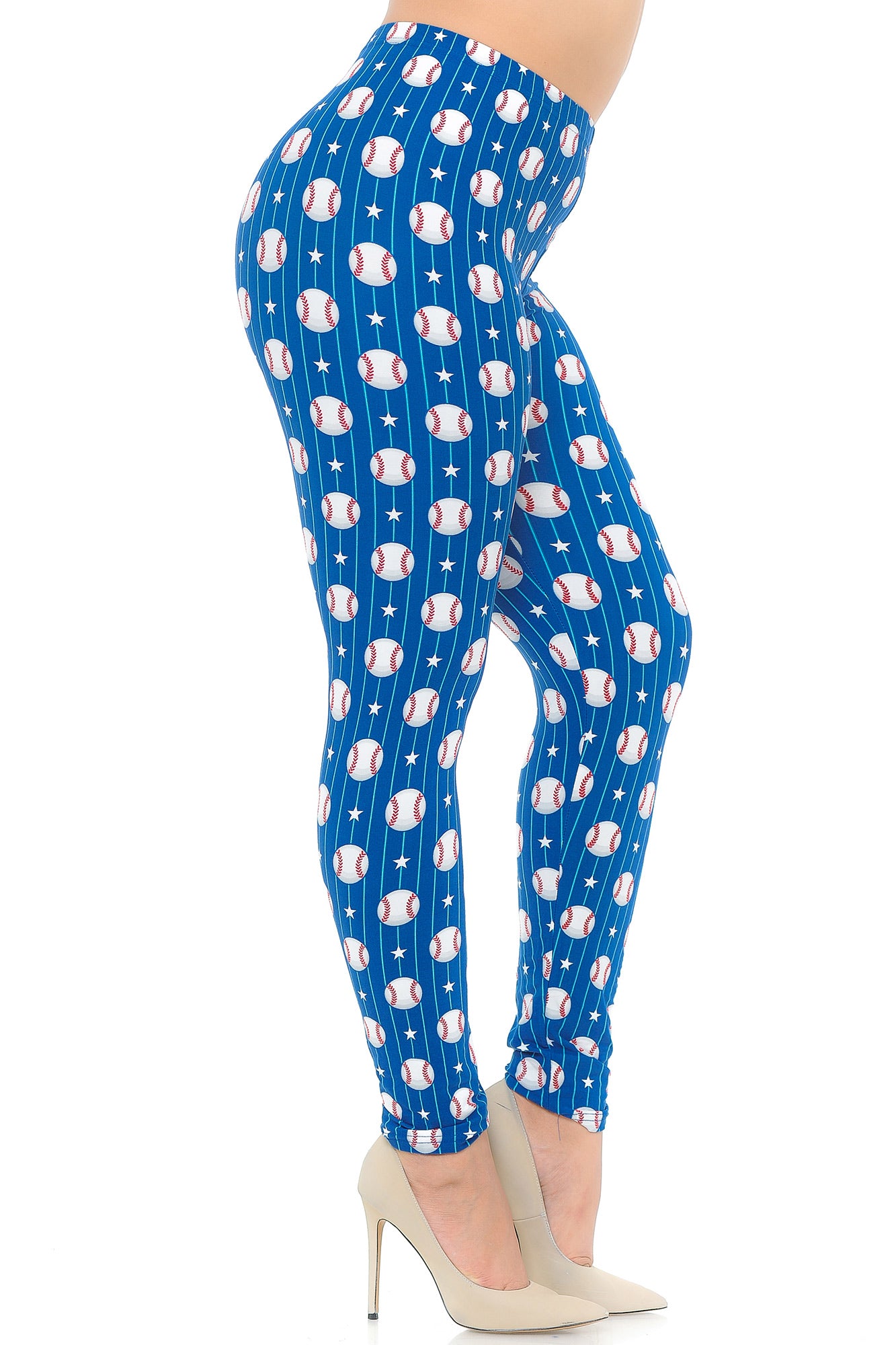 Buttery Soft Love of Baseball Plus Size Leggings (One Size Plus,Blue)