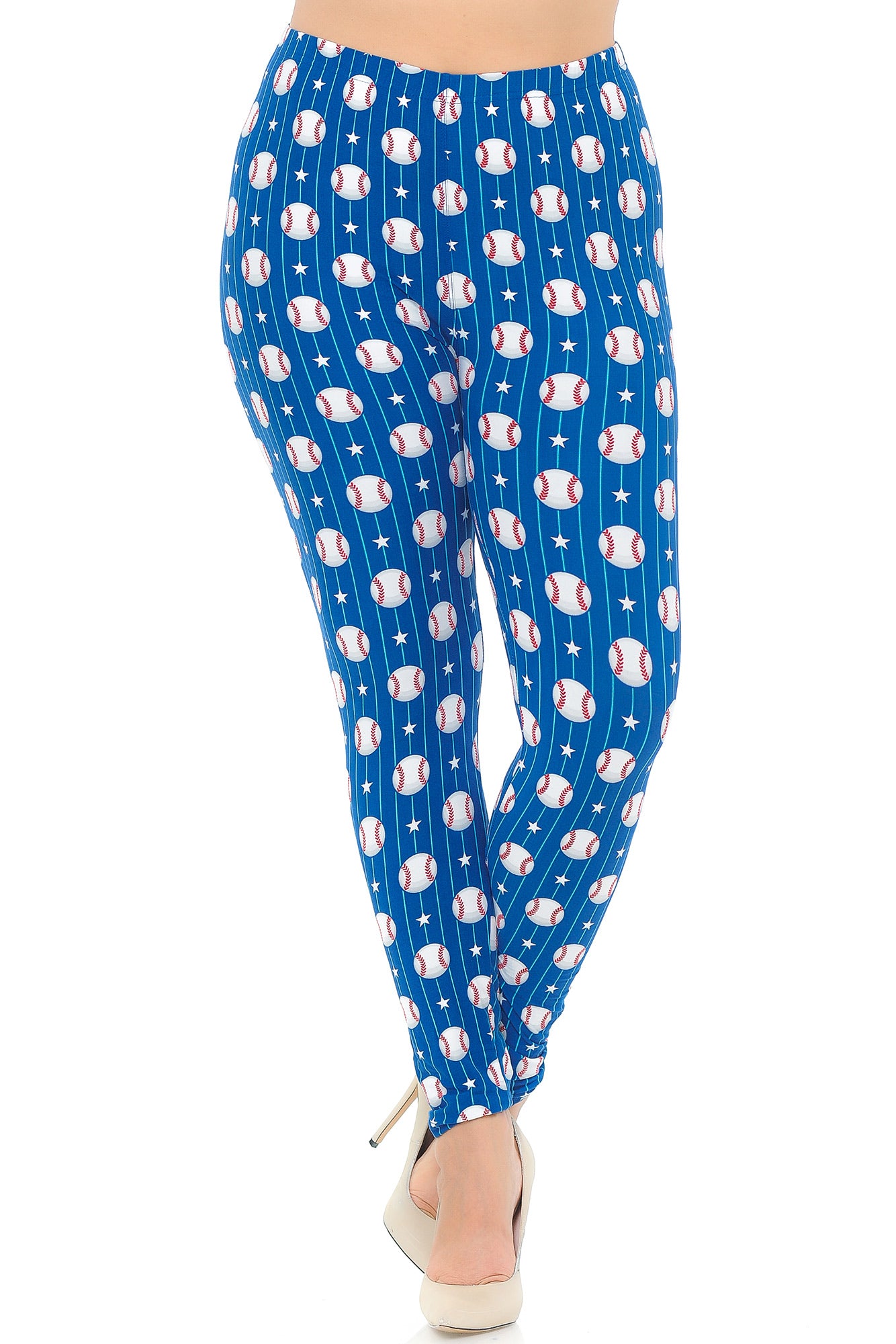 Buttery Soft Love of Baseball Plus Size Leggings (One Size Plus,Blue)