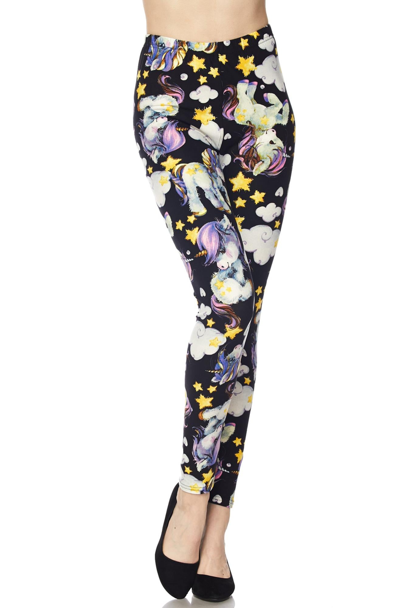 Buttery Soft Cutie Pie Baby Unicorn Leggings (One Size Regular,Black)