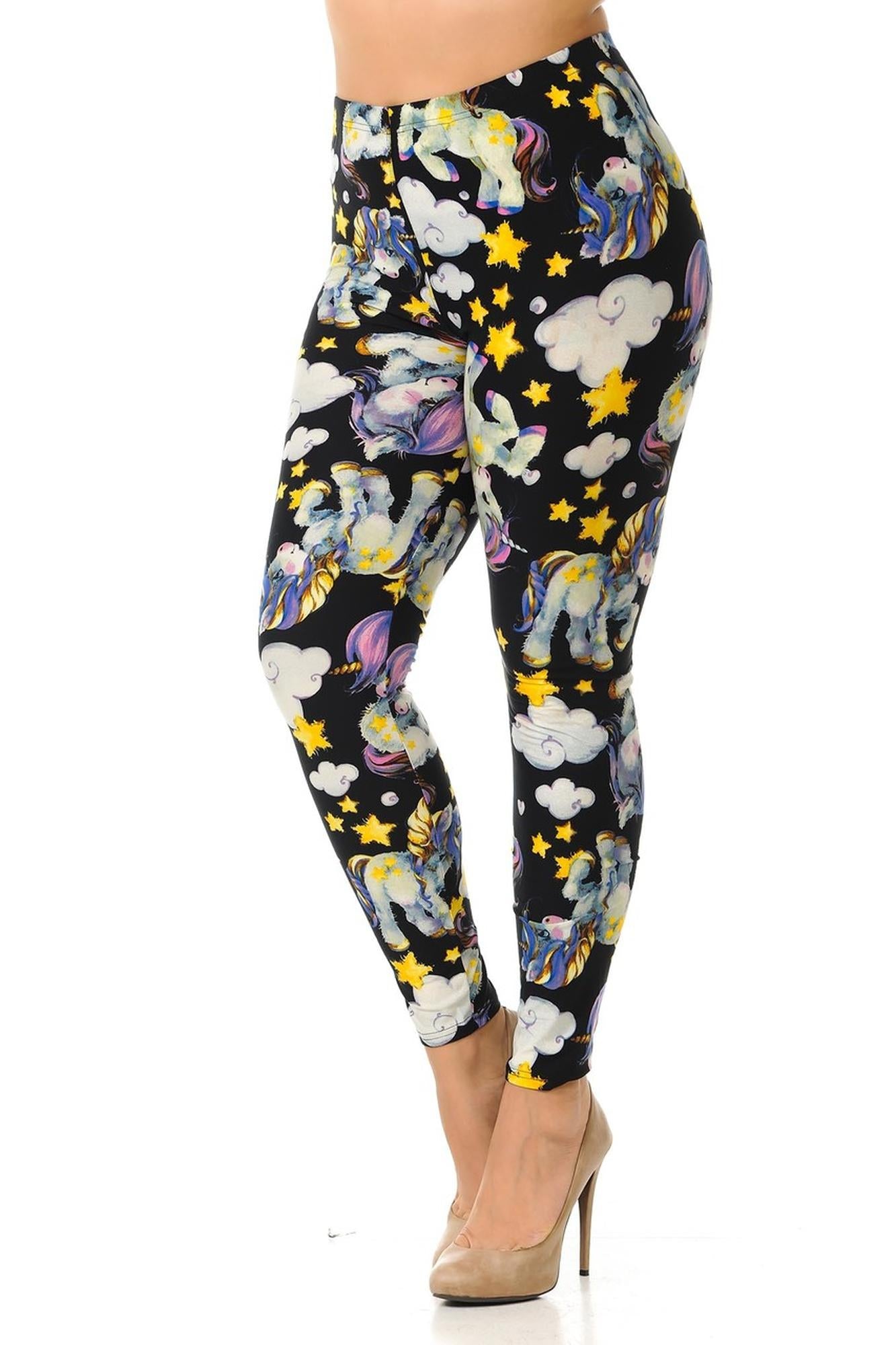 Buttery Soft Cutie Pie Baby Unicorn Plus Size Leggings (One Size Plus,Black)