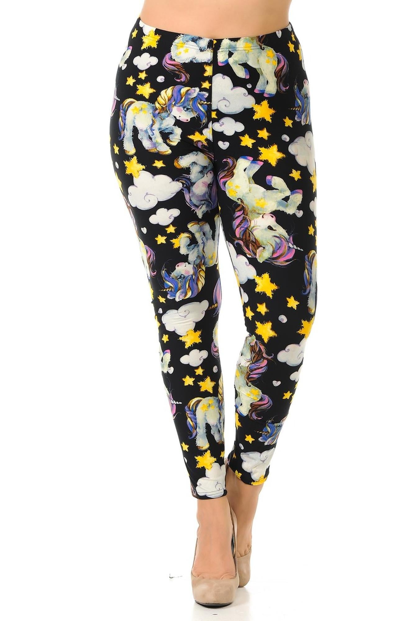 Buttery Soft Cutie Pie Baby Unicorn Plus Size Leggings (One Size Plus,Black)
