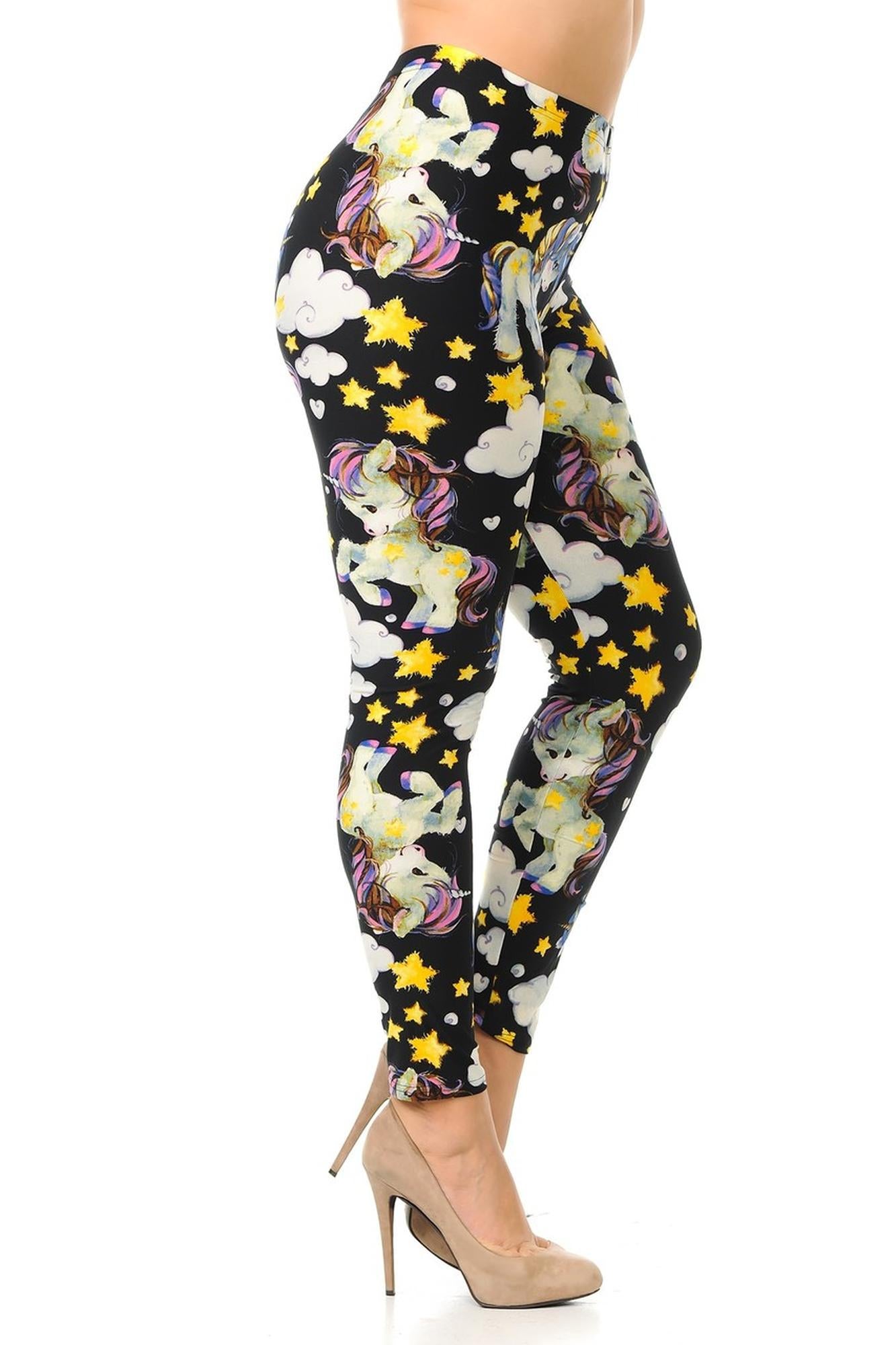 Buttery Soft Cutie Pie Baby Unicorn Plus Size Leggings (One Size Plus,Black)