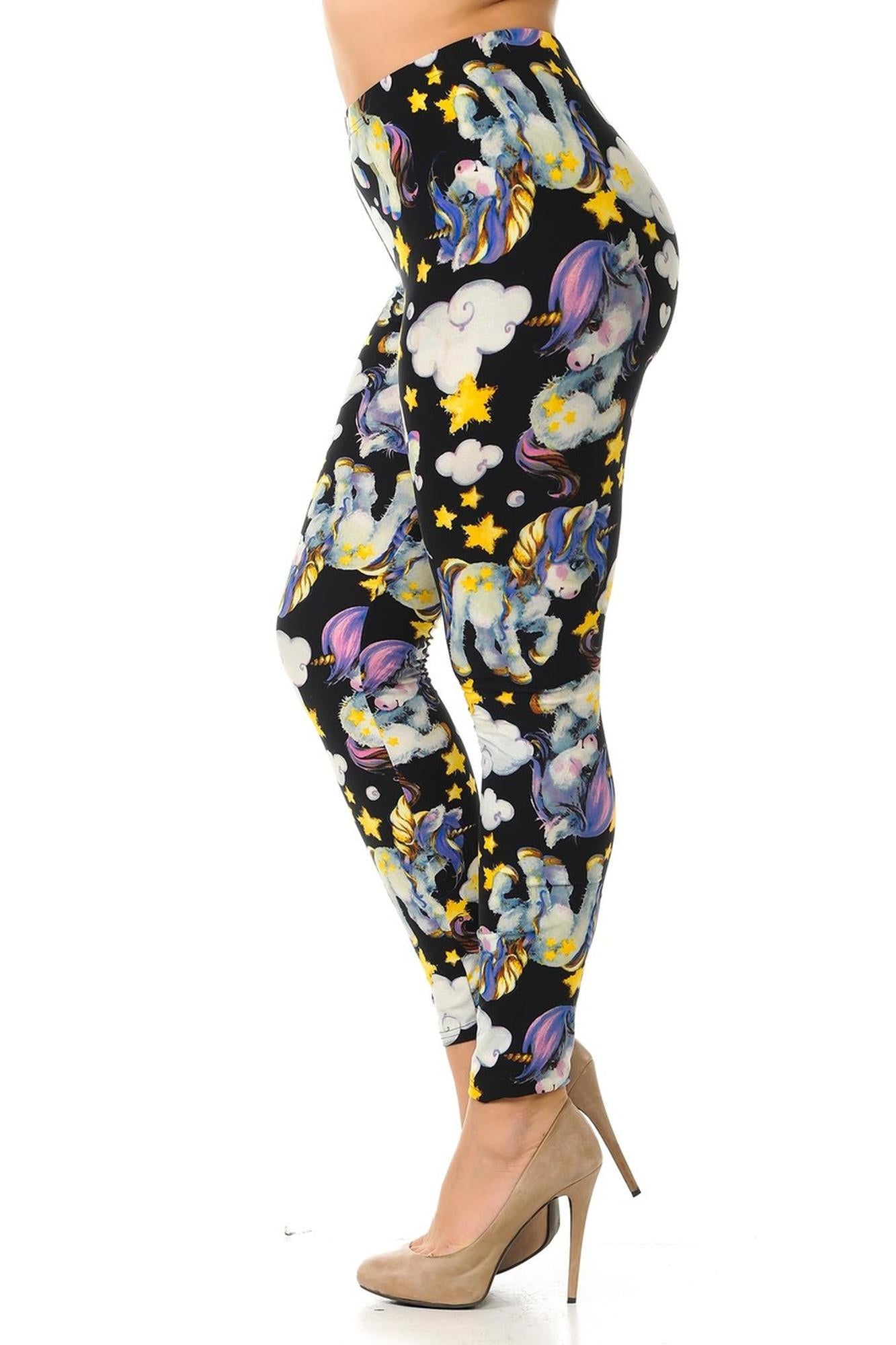 Buttery Soft Cutie Pie Baby Unicorn Plus Size Leggings (One Size Plus,Black)