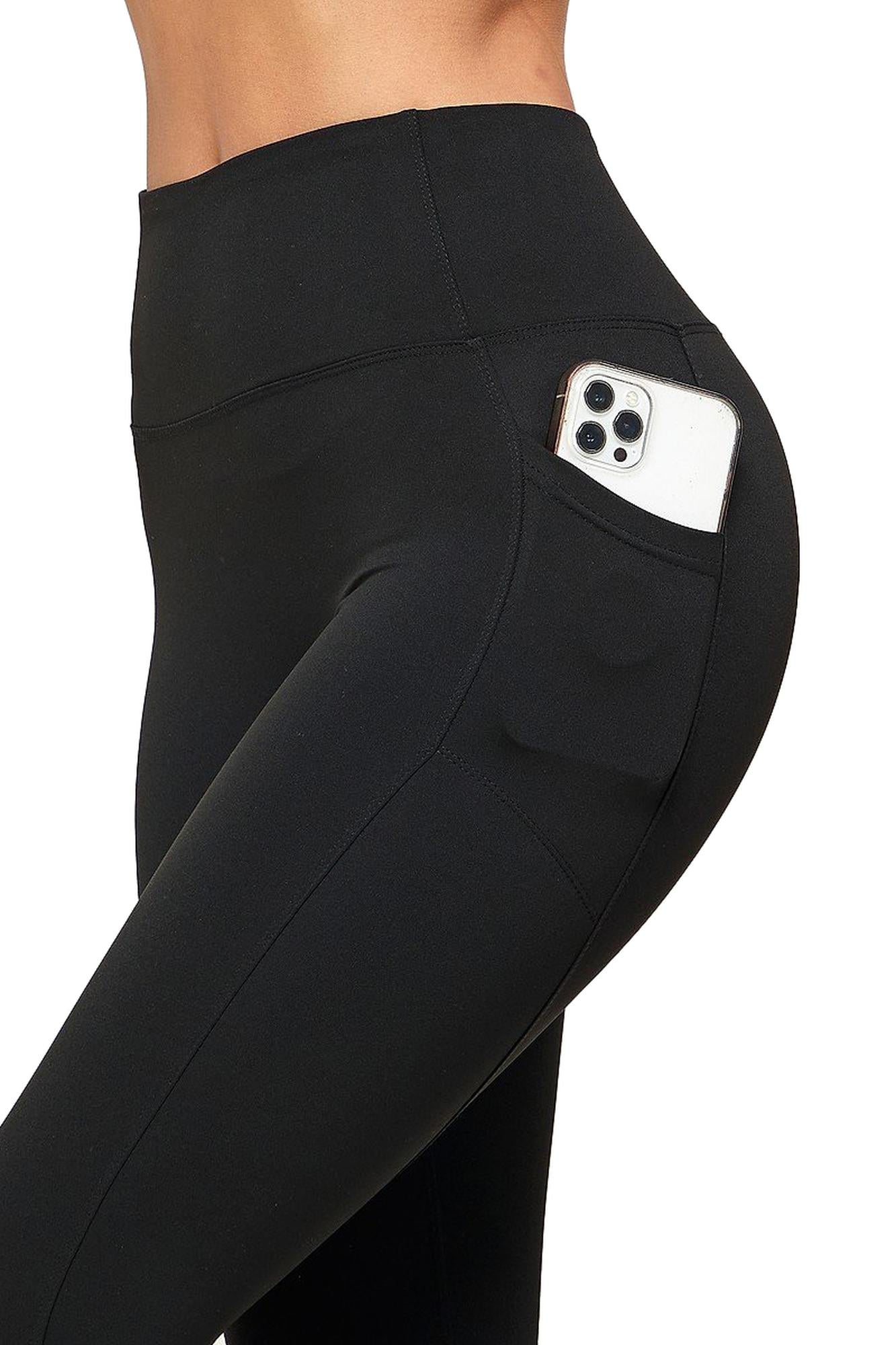 Solid High Waisted Black Workout Buttery Smooth Leggings with Side Pockets