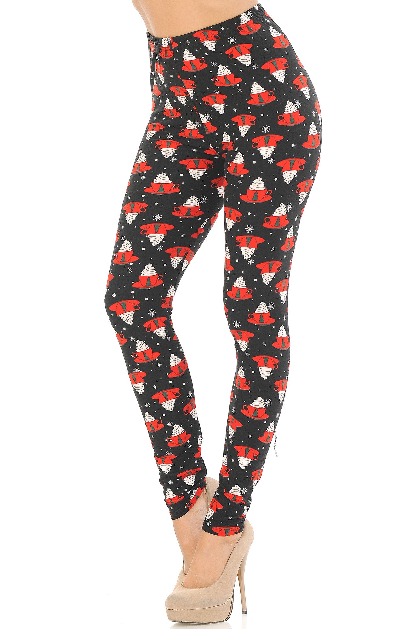 Buttery Soft Mocha Cappuccino Christmas Leggings (One Size Regular,Black)