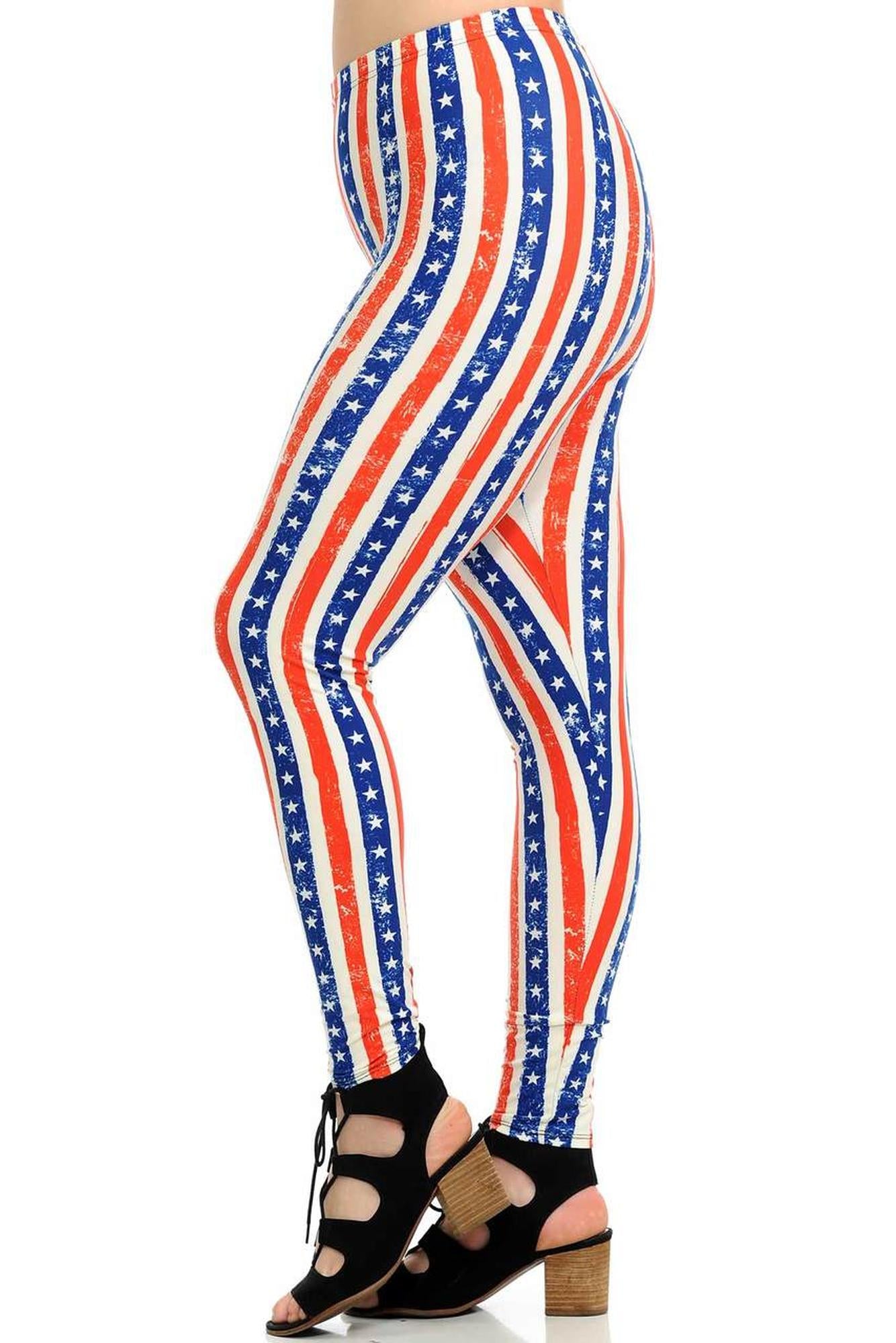 Buttery Soft Plus Size Vertical Stars and Stripes Leggings (One Size Plus,Multi Color Bold)