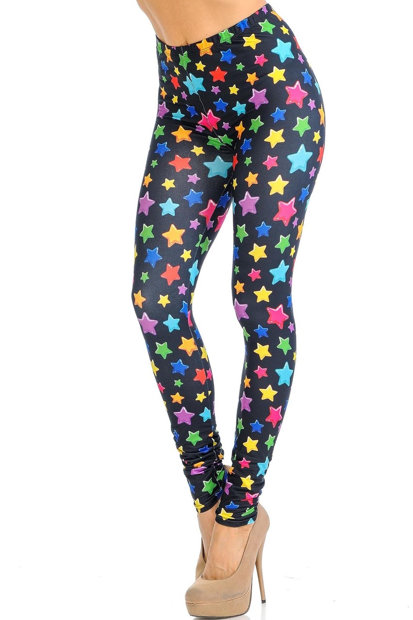 Creamy Soft Colorful Cartoon Stars Leggings - Signature Collection (One Size Regular,Multi Color Bold)
