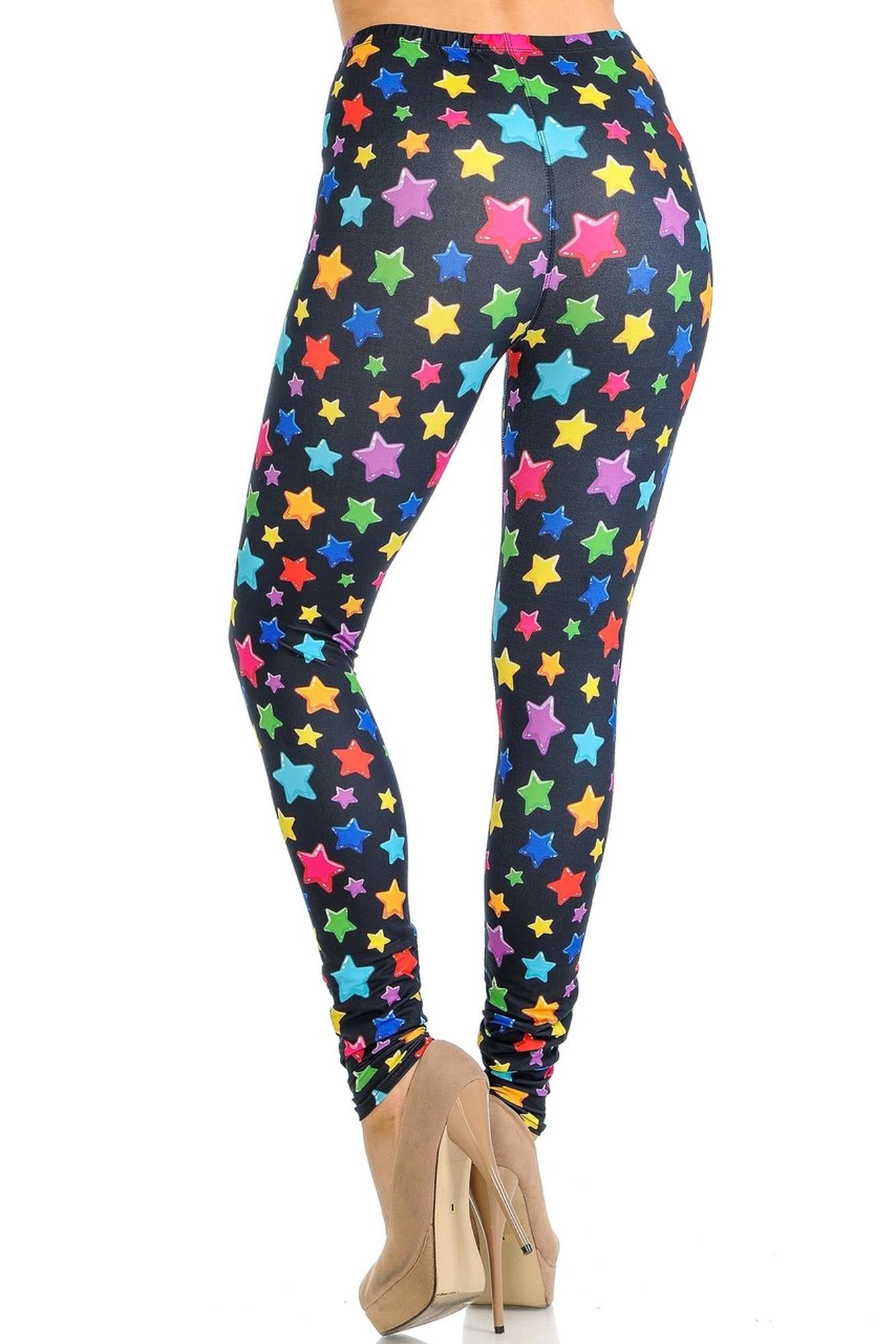 Creamy Soft Colorful Cartoon Stars Leggings - Signature Collection (One Size Regular,Multi Color Bold)