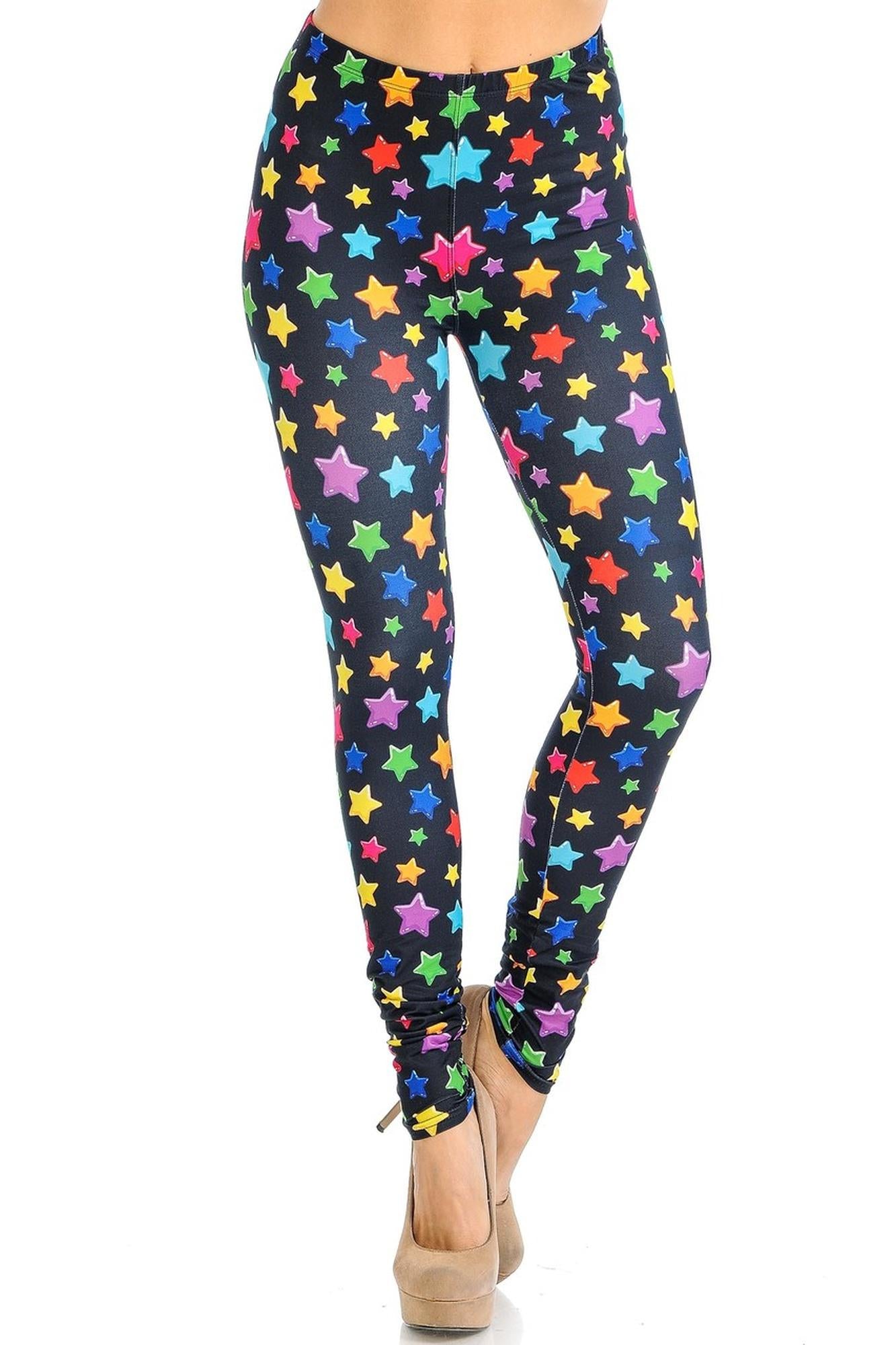 Creamy Soft Colorful Cartoon Stars Leggings - Signature Collection (One Size Regular,Multi Color Bold)