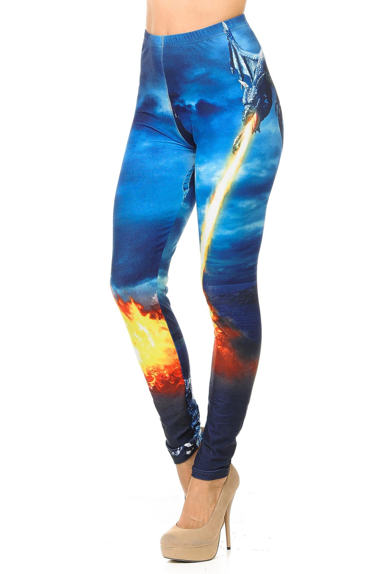 Creamy Soft Dragon Rage Leggings (One Size Regular,Blue)