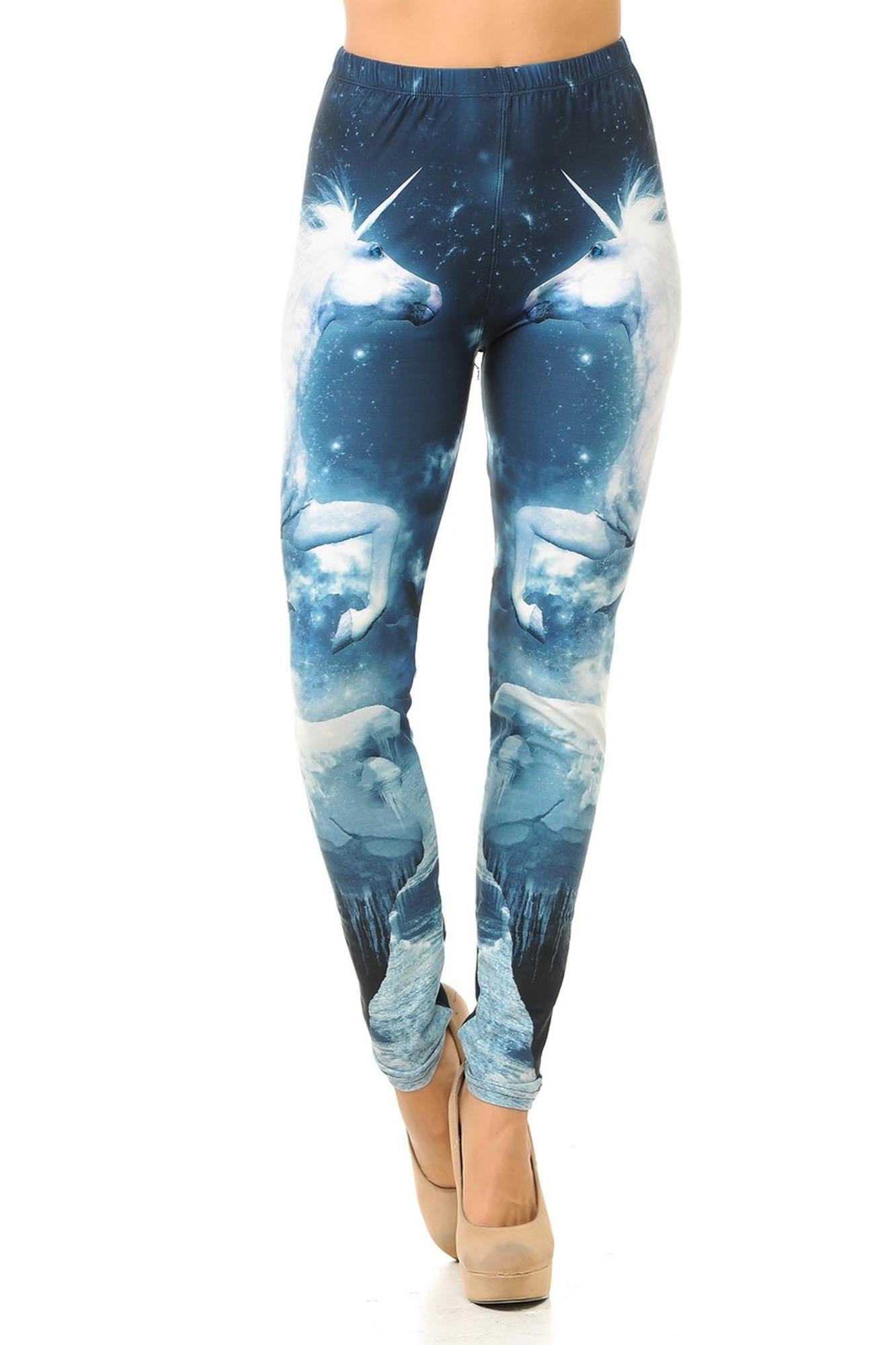 Creamy Soft Epic Unicorn Leggings (One Size Regular,Blue)