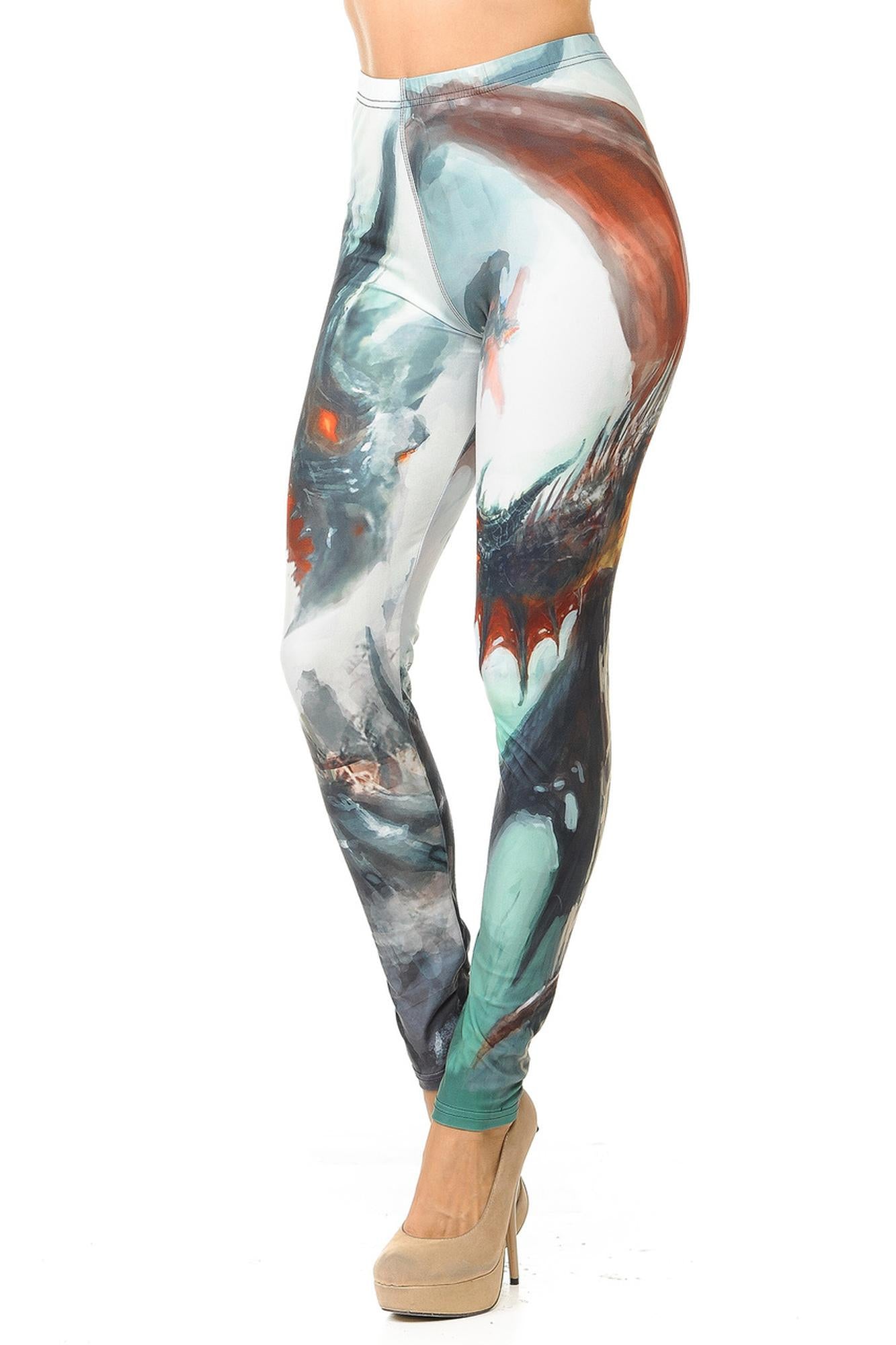 Creamy Soft Feral Dragons Leggings (One Size Regular,Ivory)