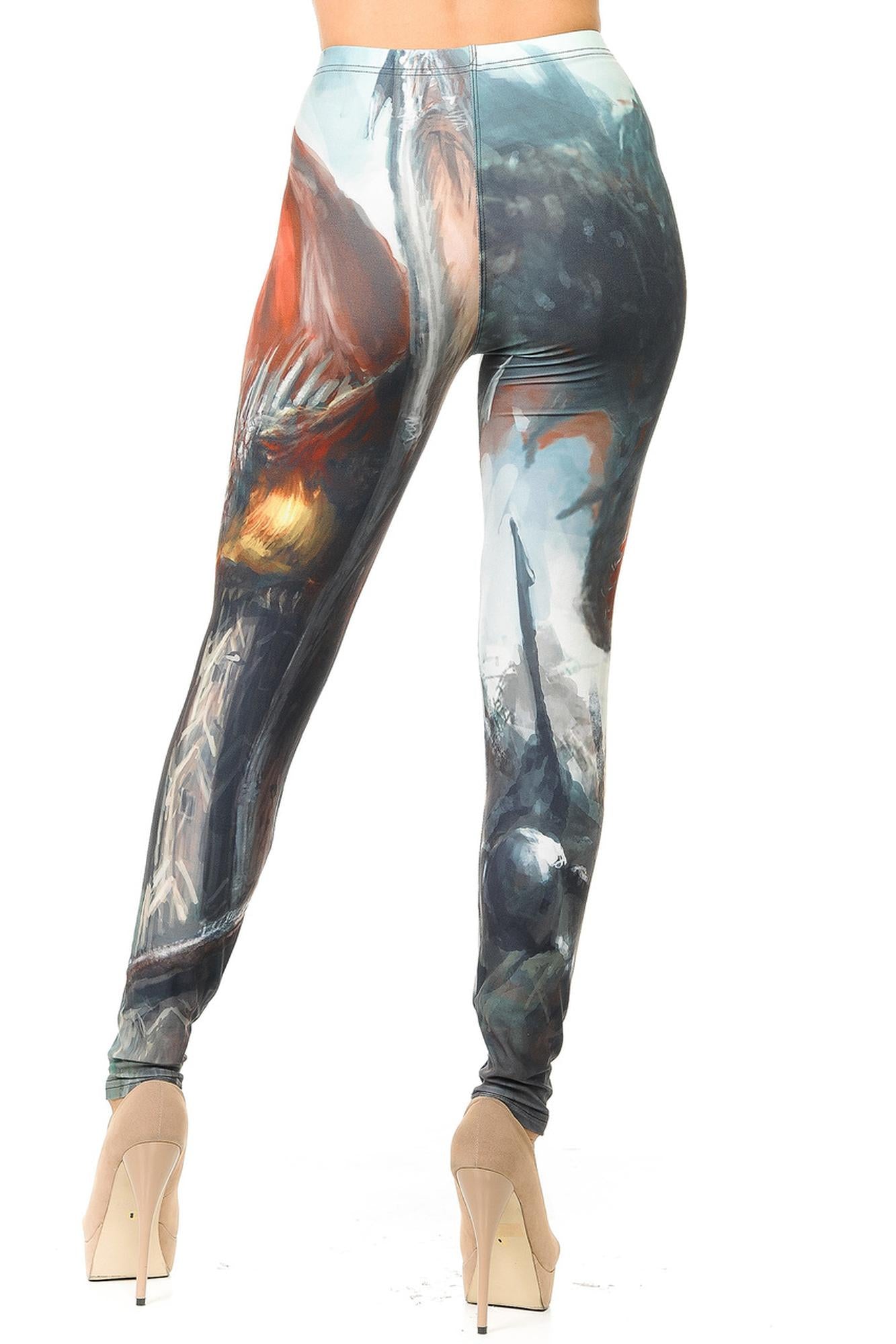 Creamy Soft Feral Dragons Leggings (One Size Regular,Ivory)