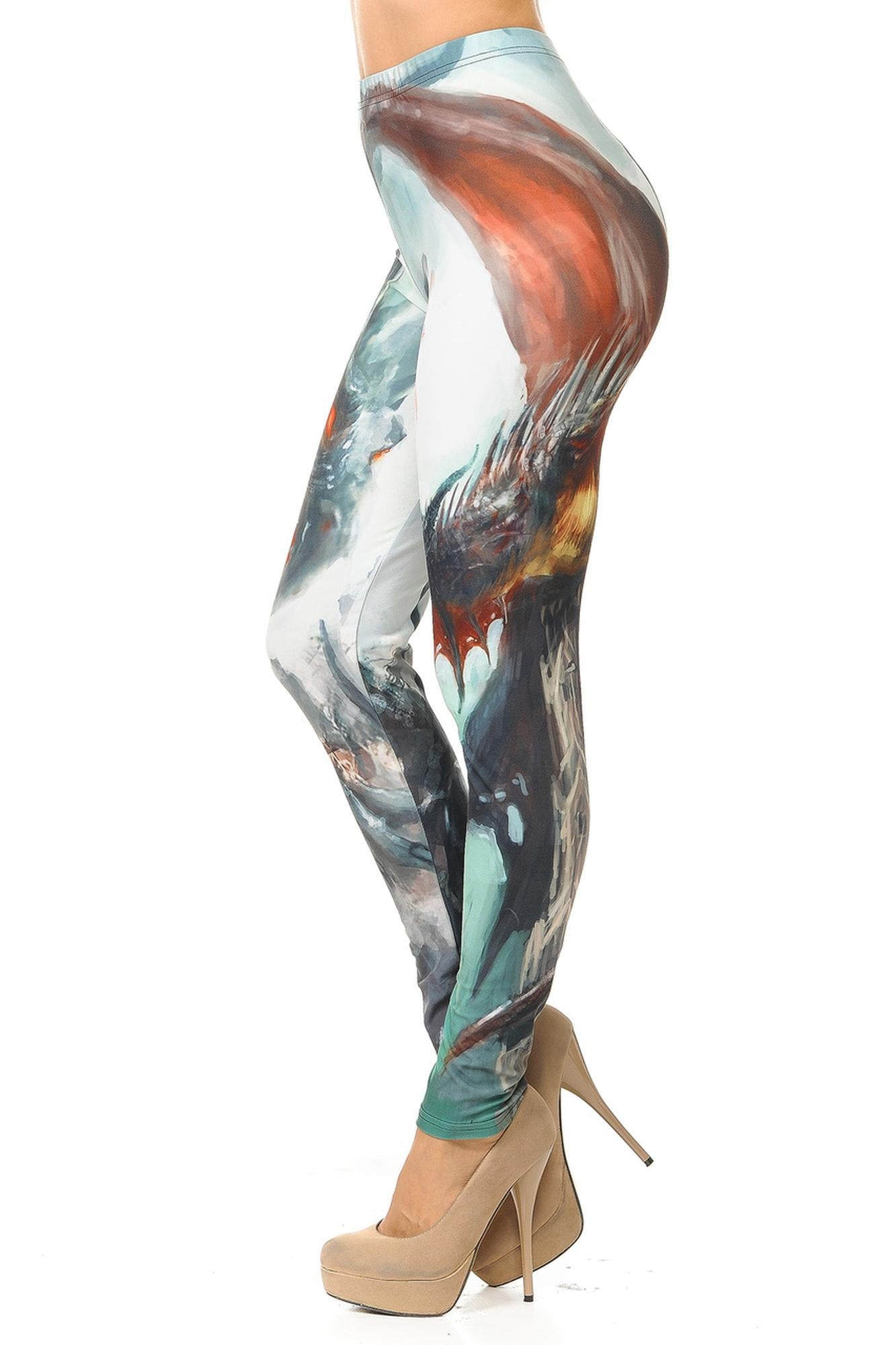 Creamy Soft Feral Dragons Leggings (One Size Regular,Ivory)