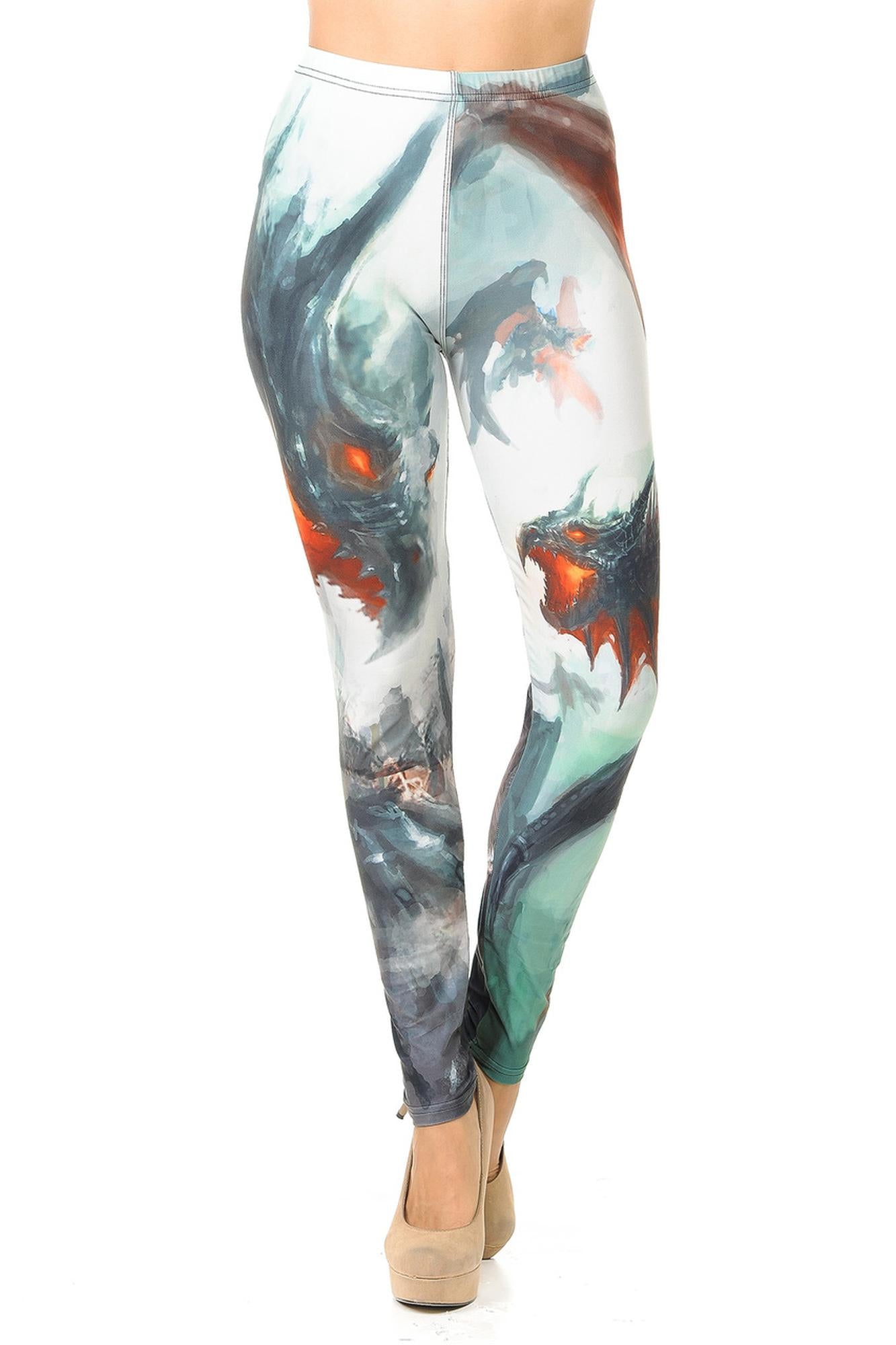 Creamy Soft Feral Dragons Leggings (One Size Regular,Ivory)