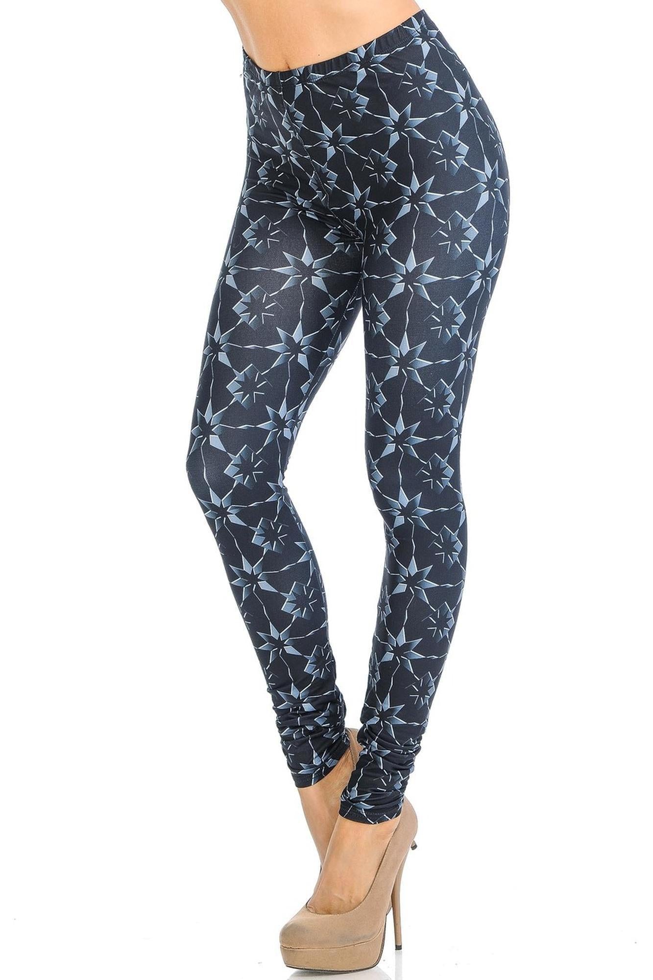 Creamy Soft Metallic Stars Leggings - Signature Collection (One Size Regular,Black)