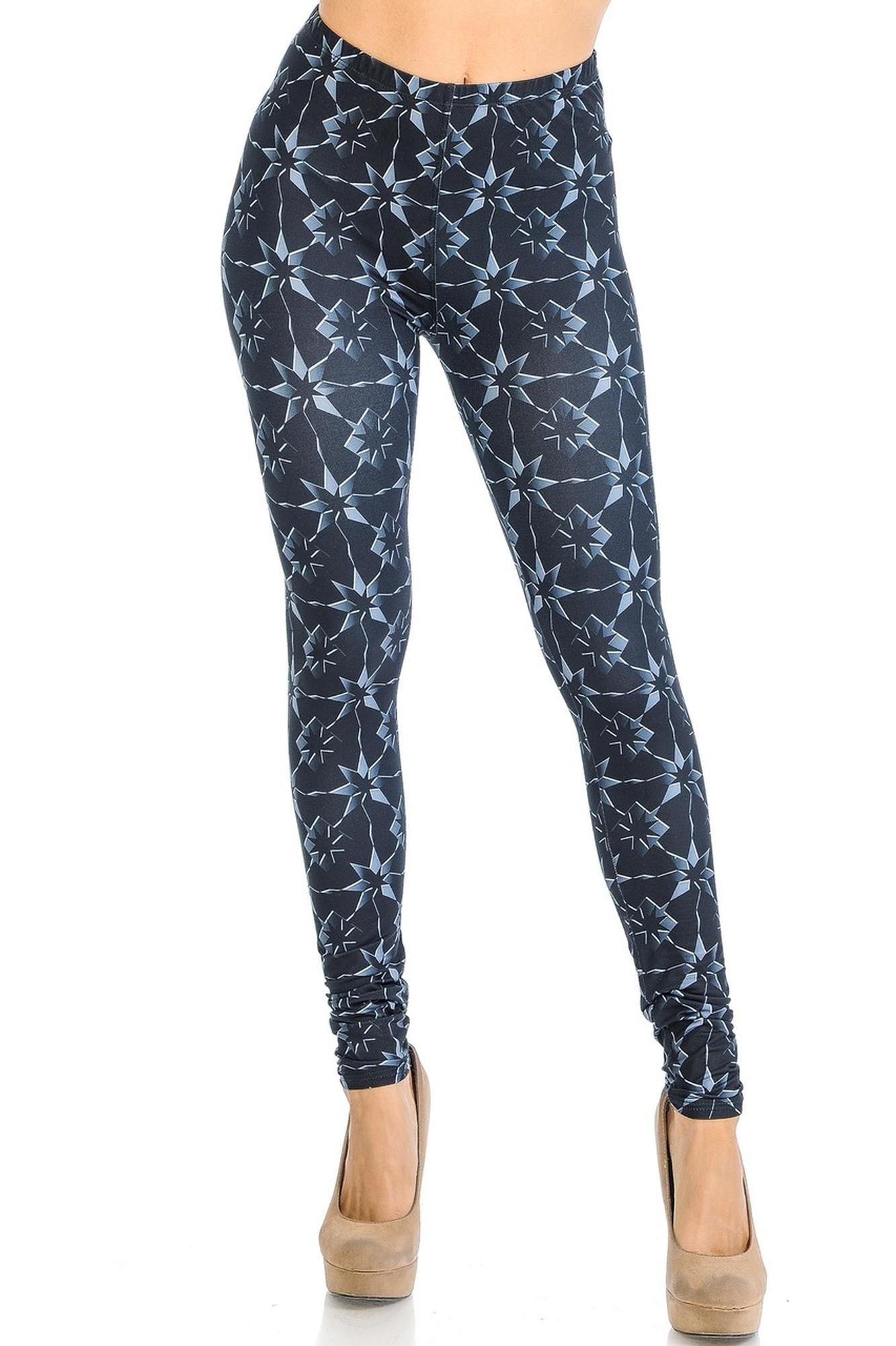Creamy Soft Metallic Stars Leggings - Signature Collection (One Size Regular,Black)