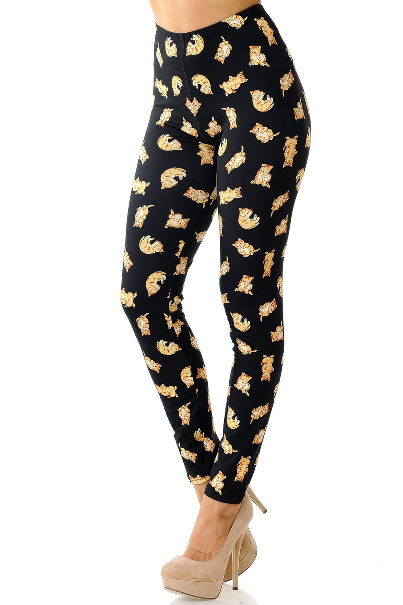 Creamy Soft Playful Kitty Cats Leggings (One Size Regular,Black)