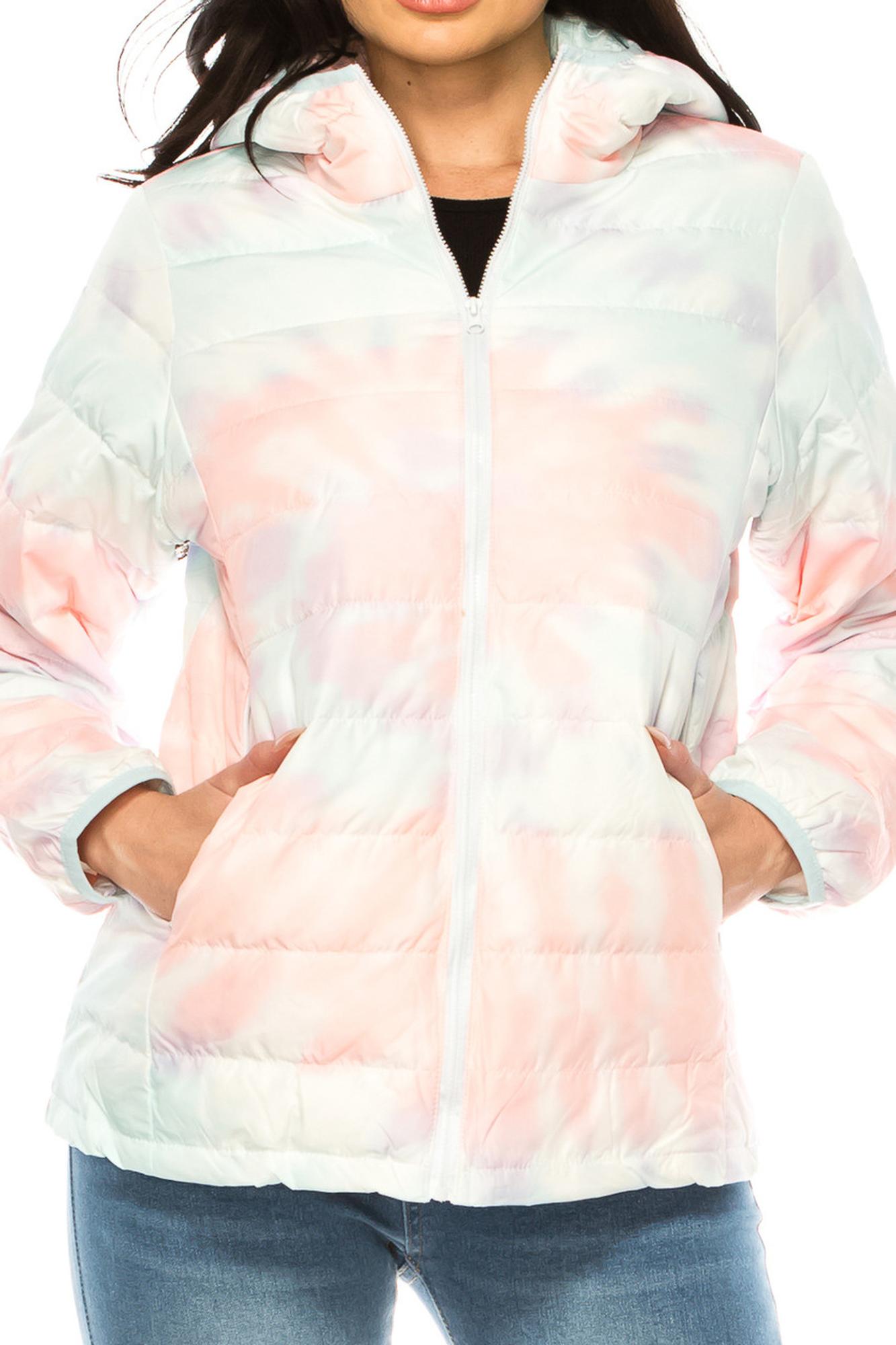Women's Coral & Teal Swirl Winter Puffer Down Jacket (One Size Regular,Coral)