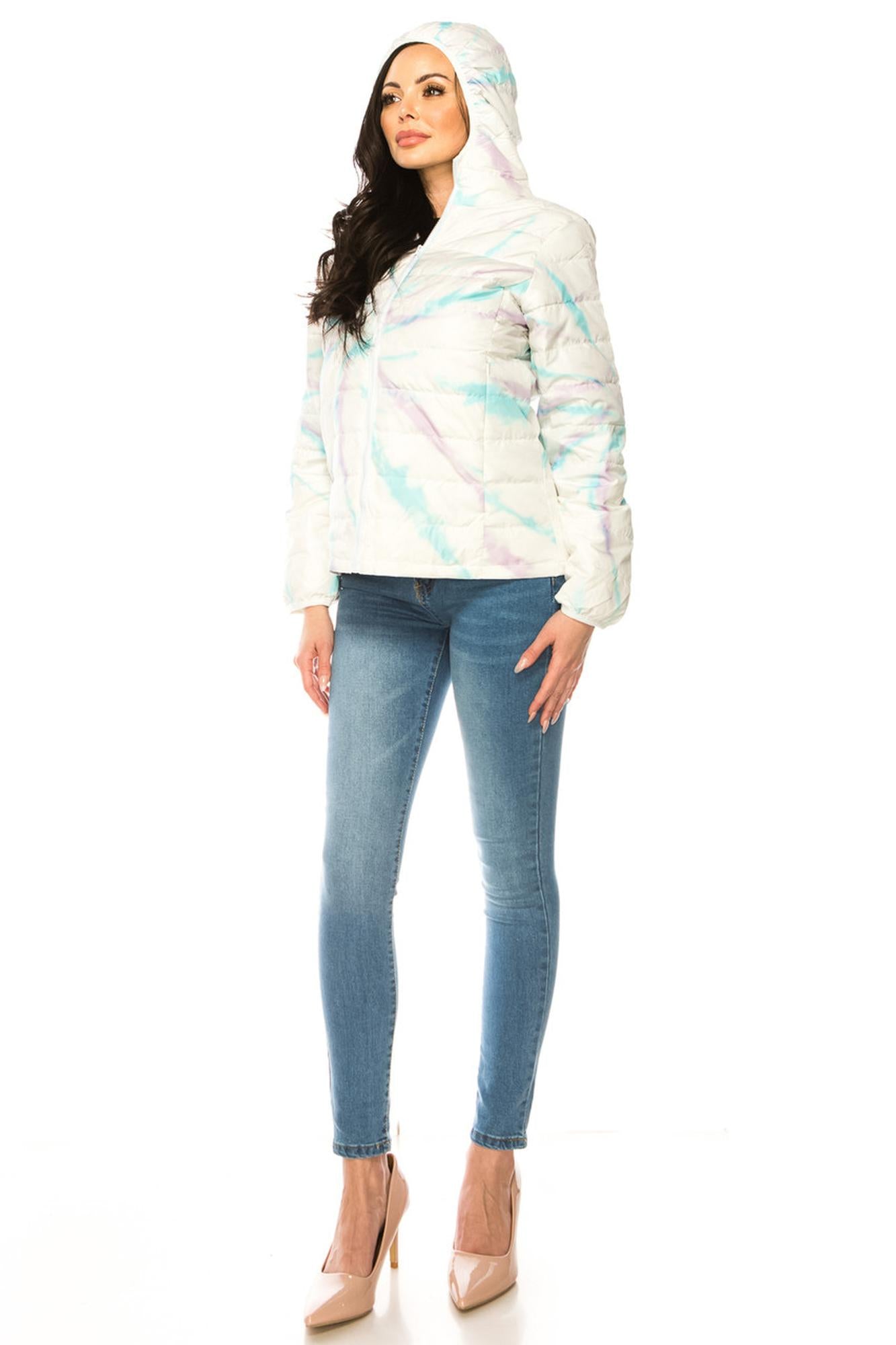 Women's Purple and Teal Swirl Winter Puffer Down Jacket (One Size Regular,Purple)