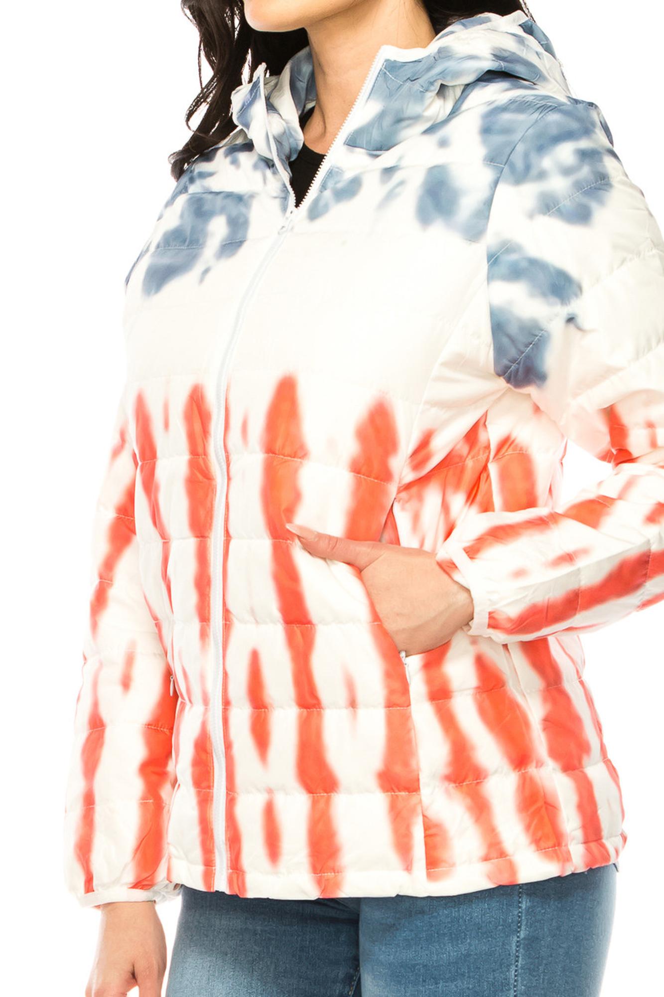 Women's Red White & Blue Daub Winter Puffer Down Jacket (One Size Regular,Red)