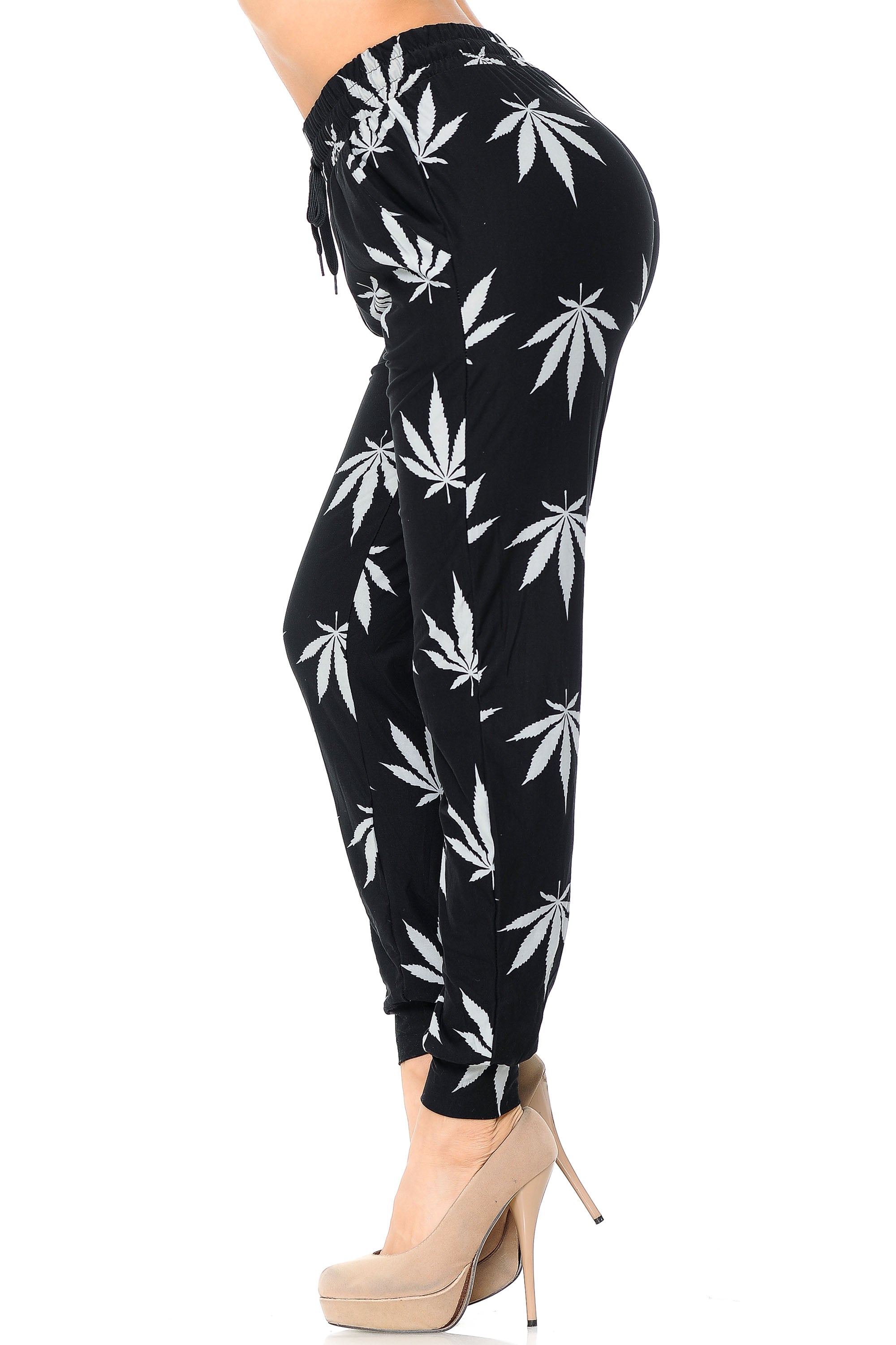 Brushed Black Marijuana Joggers