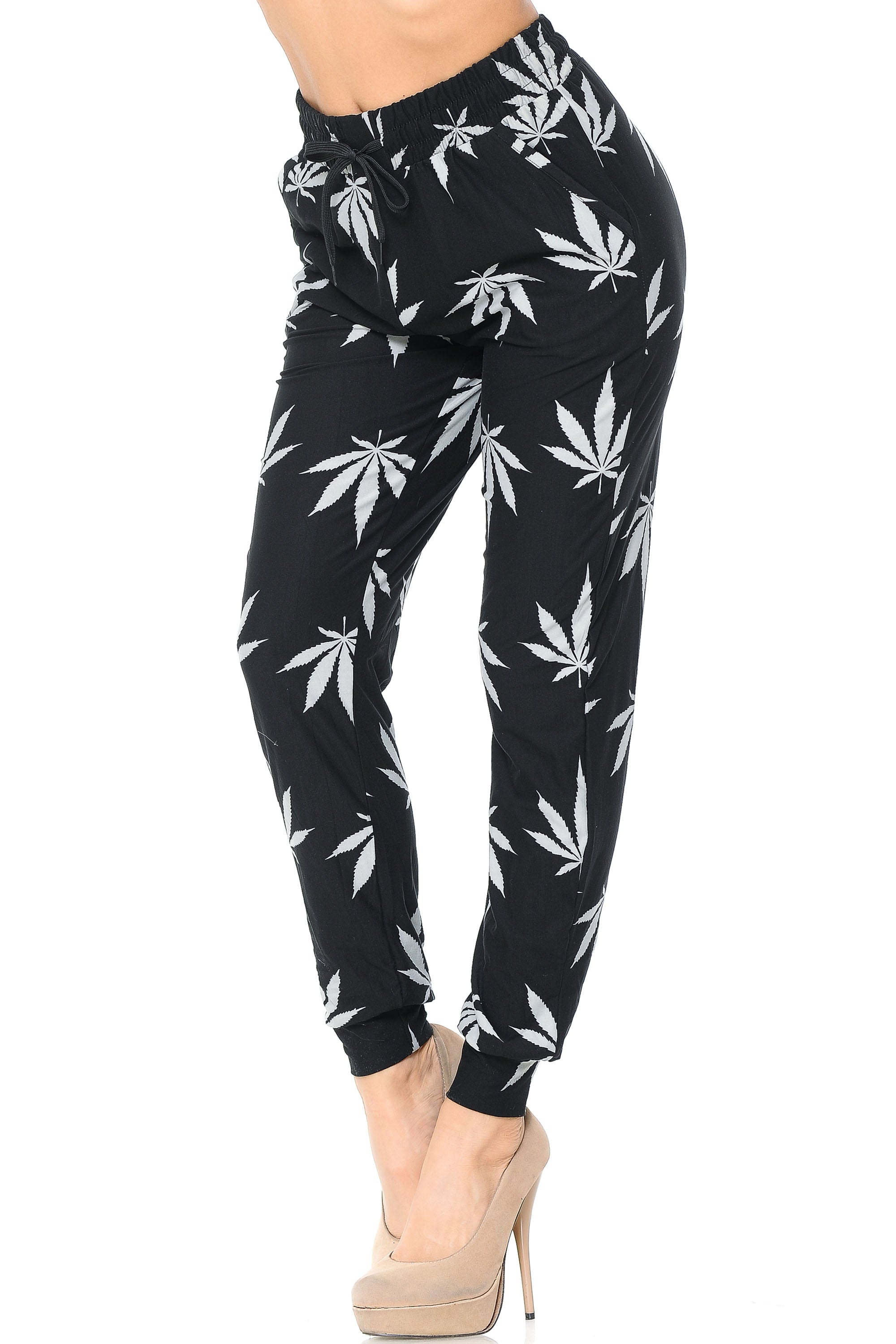 Brushed Black Marijuana Joggers